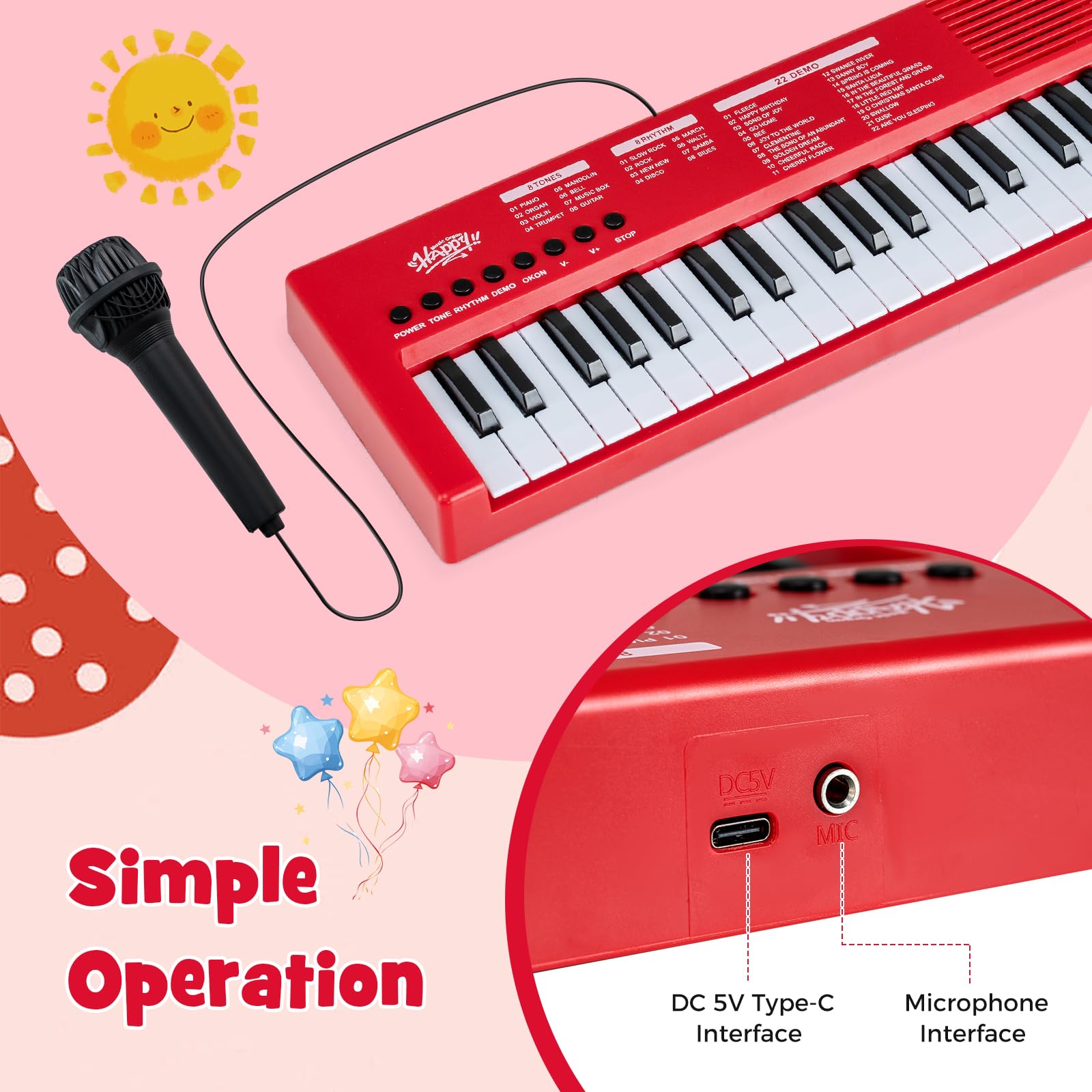 HOGEBABY Kids Piano Keyboard 37 Keys Portable Electric Keyboard Piano w/8 Rhythms - Image 6