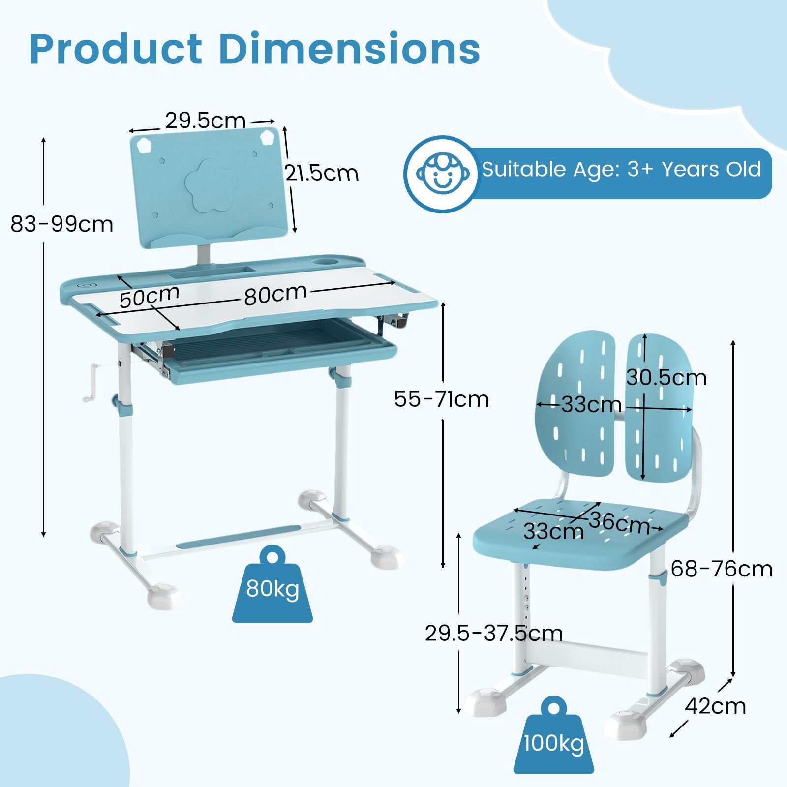 HOGEBABY Kids Desk and Chair Set Height-Adjustable with Tilt Desktop - Image 6