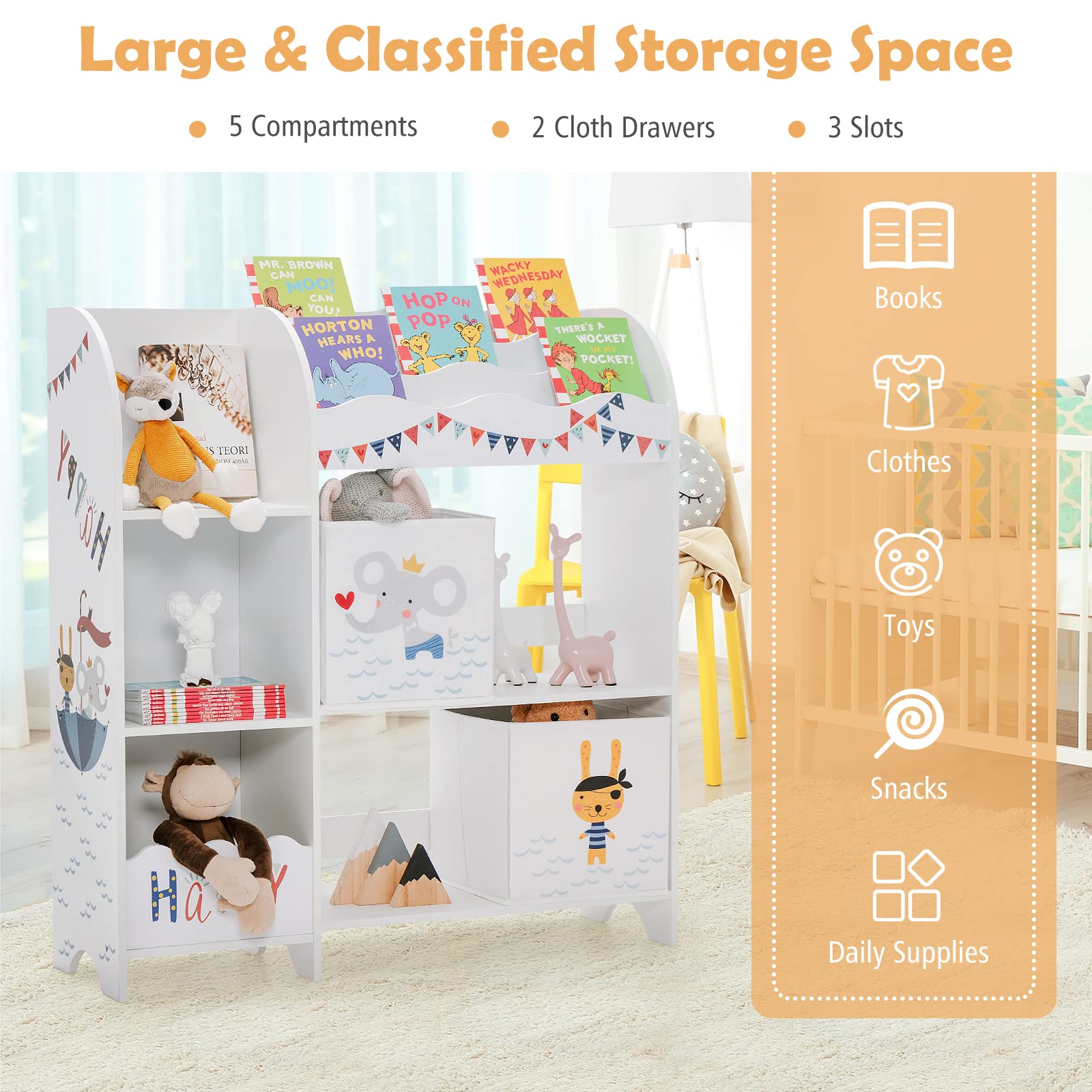 HOGEBABY Toy and Book Organizer for Kids, Wooden Storage Display Cabinet Bookshelf - Image 9