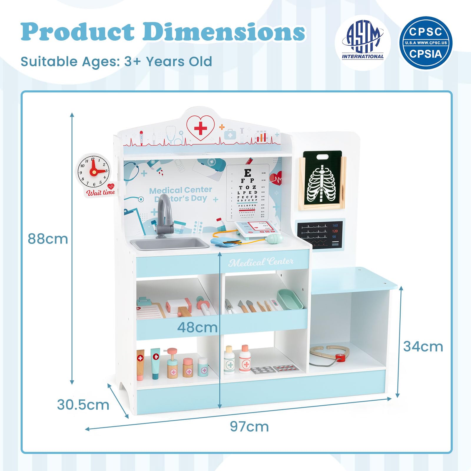 HOGEBABY 2 in 1 Wooden Doctor Playset Role Play Medical Toy w/24 Medical Accessories - Image 7