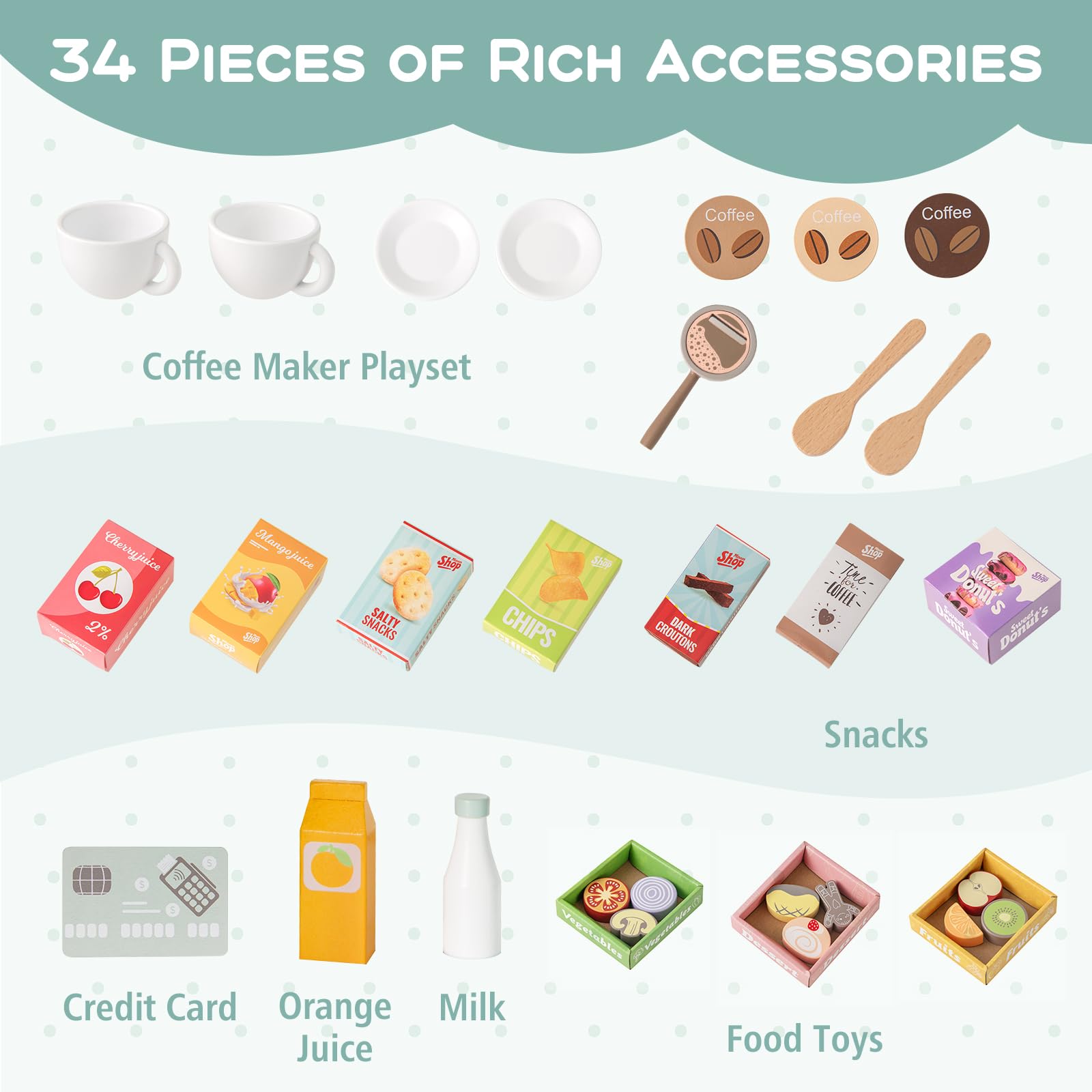 HOGEBABY Kids Grocery Store Playset, Wooden Play Store with Checkout Counter - Image 6