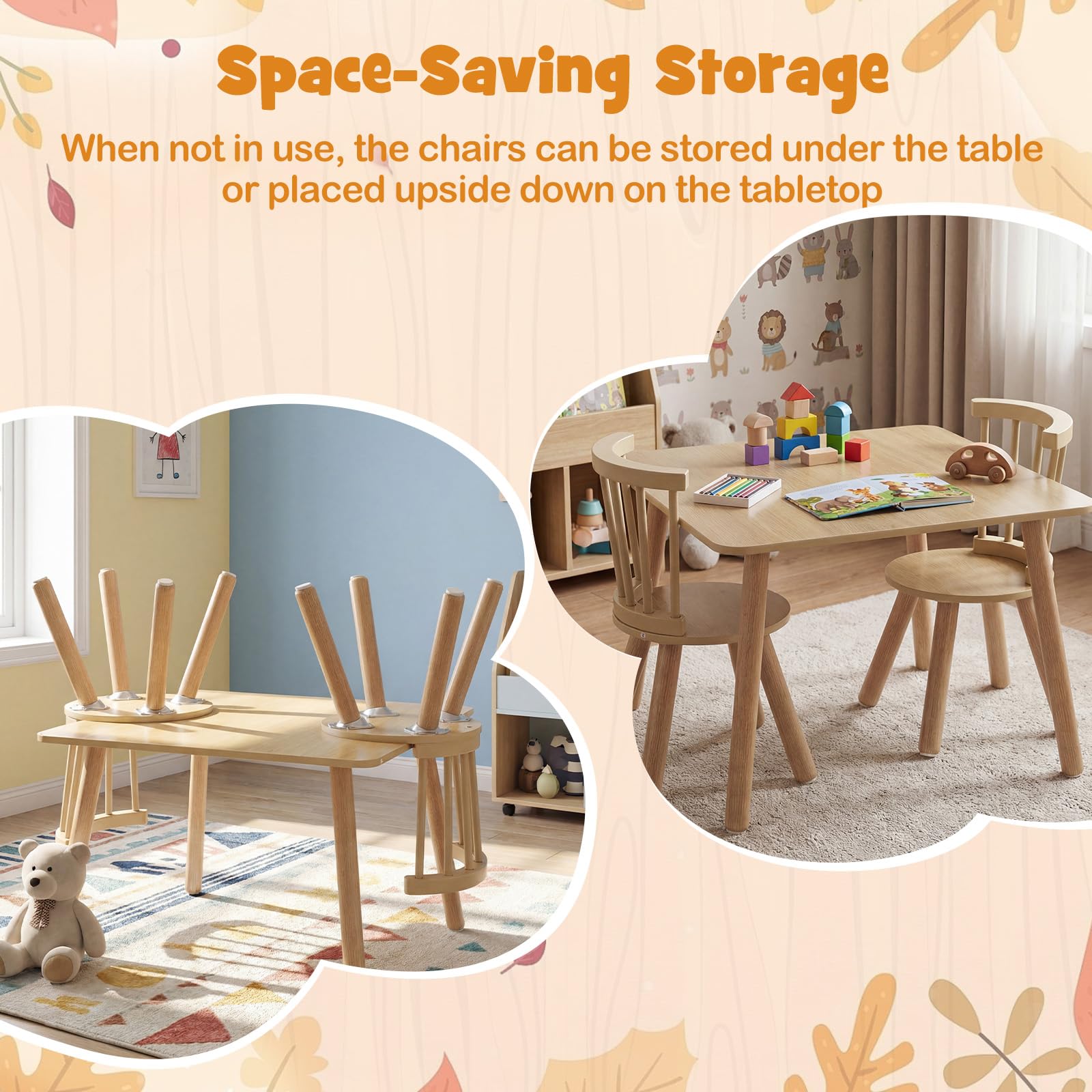 HOGEBABY Kids Table and Chairs Wooden 3 PCS Children Desk Set - Image 6