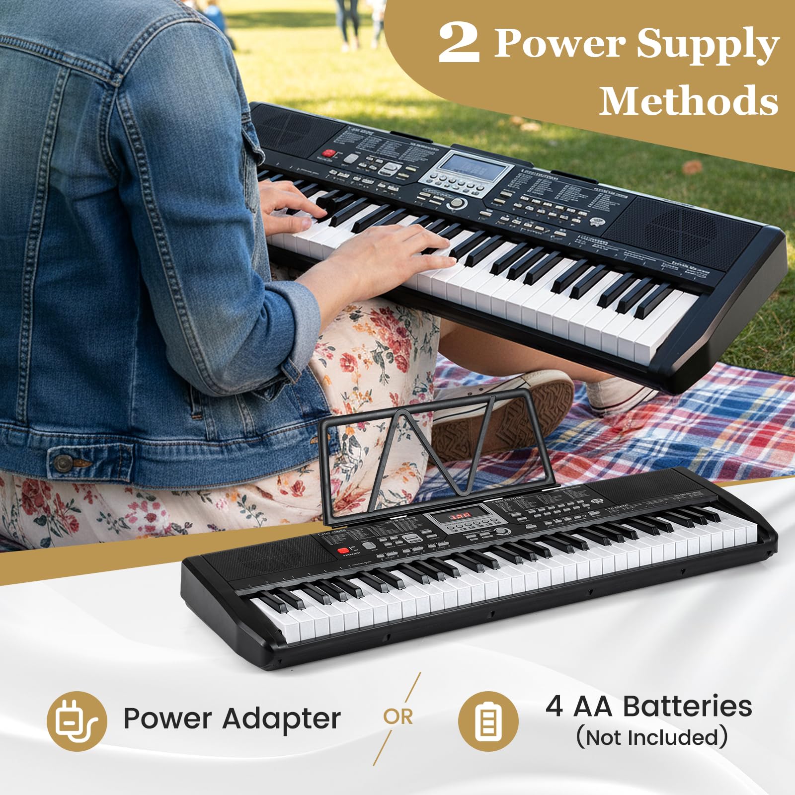 HOGEBABY 61 Key Piano Keyboard Electric Digital Piano with Stand & Bench Lighted Keys - Image 6