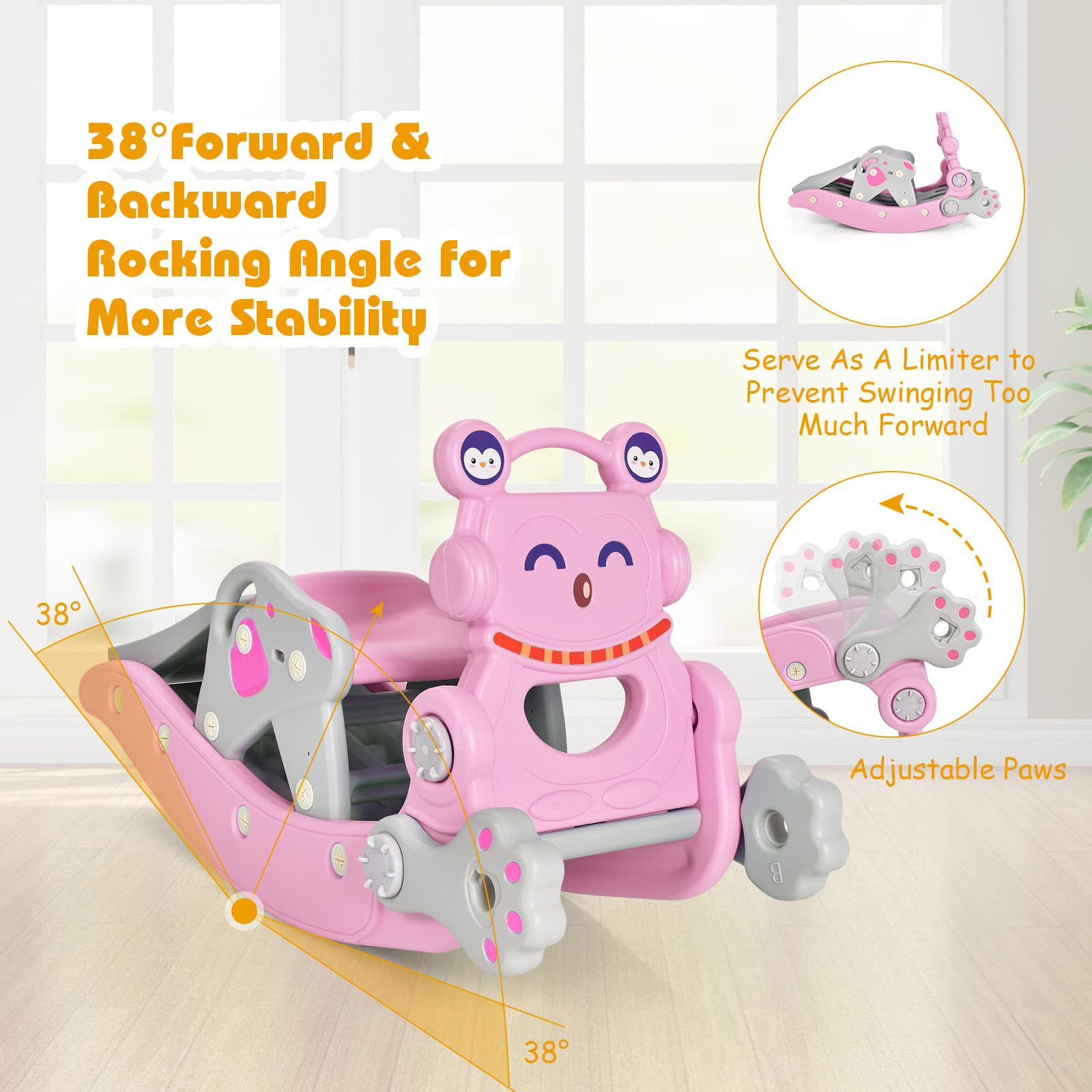 HOGEBABY 5 in 1 Toddler Slide Rocking Toy, Slide for Kids with Detachable Stool - Image 7