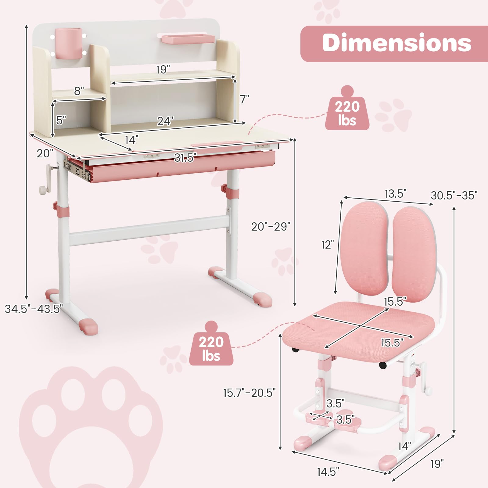 HOGEBABY Kids Desk and Chair Set, Height Adjustable Children School Study Table and Chair Set - Image 6
