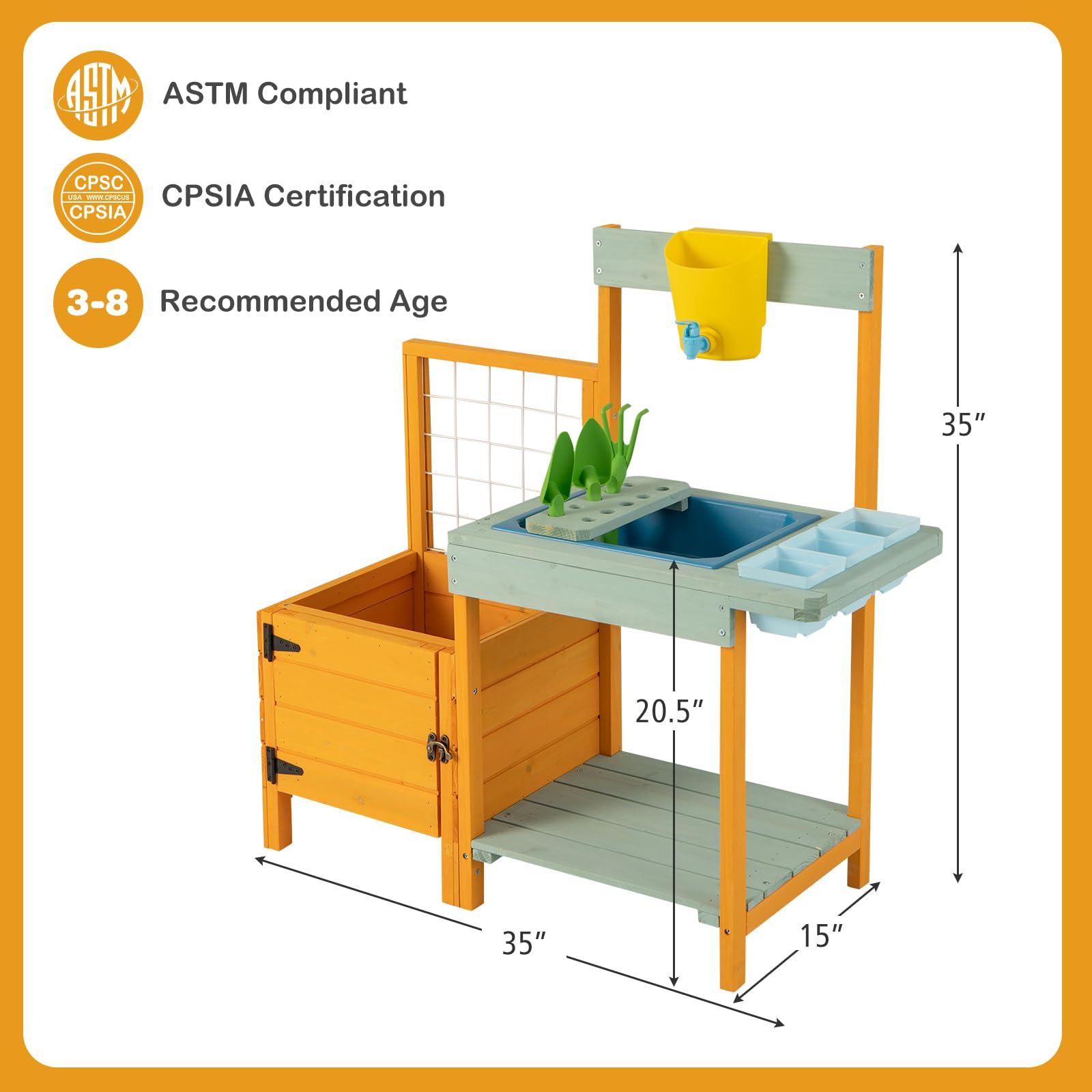 HOGEBABY Mud Kitchen, Kids Potting Bench with Garden Bed & See-Through Window, Treills, Kids Kitchen Playset - Image 6