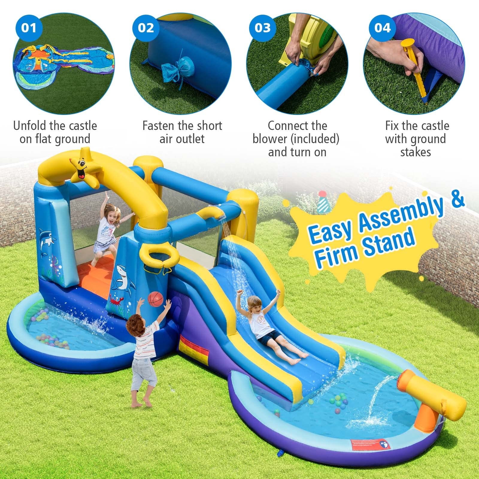 HOGEBABY Inflatable Bounce House with Ball Pit & Waterslide, Bouncy House for Kids 5-12 Indoor Outdoor Party Family with 680w Blower - Image 6