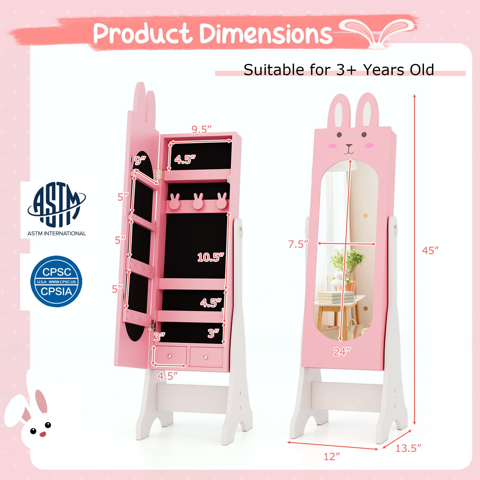 HOGEBABY Kids Vanity Set & Jewelry Armoire Cabinet - Image 6
