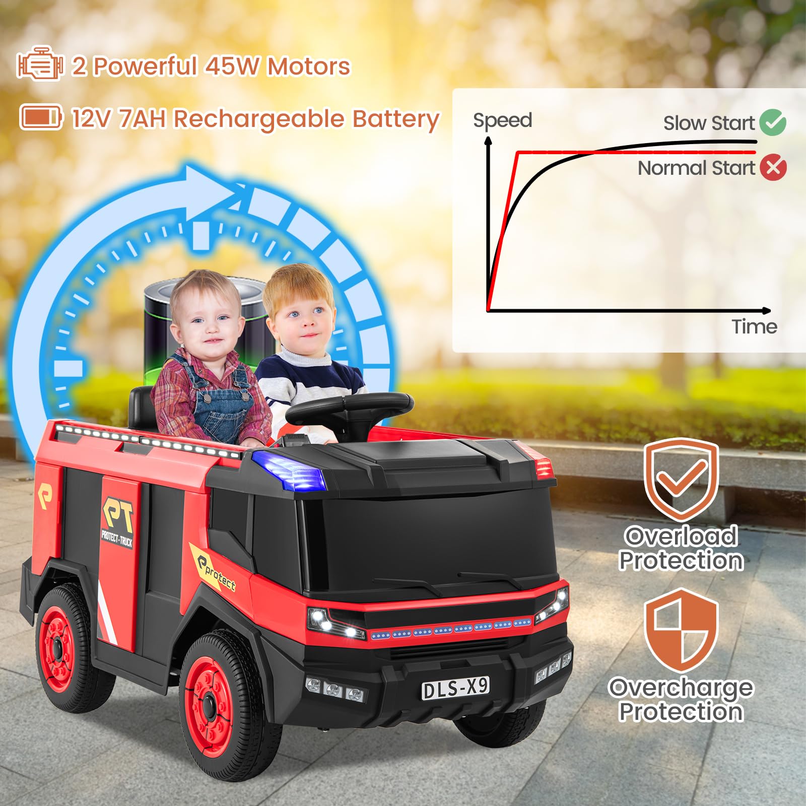 HOGEBABY Kids Ride on Fire Truck, 2-Seater Kids Electric Vehicle Ride on Toy w/Remote Control - Image 6