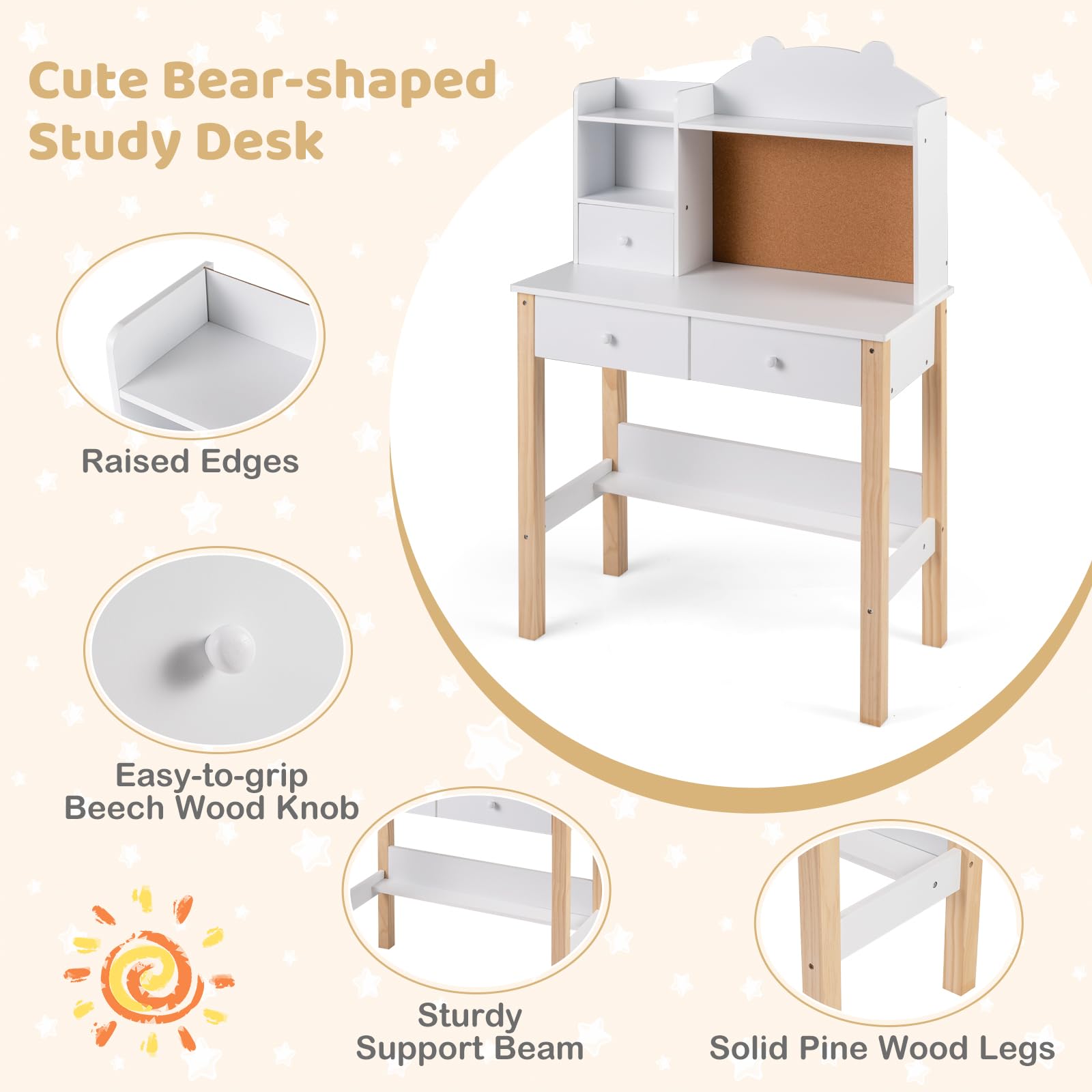 HOGEBABY Kids Wooden Study Writing Table Set w/Hutch - Image 6