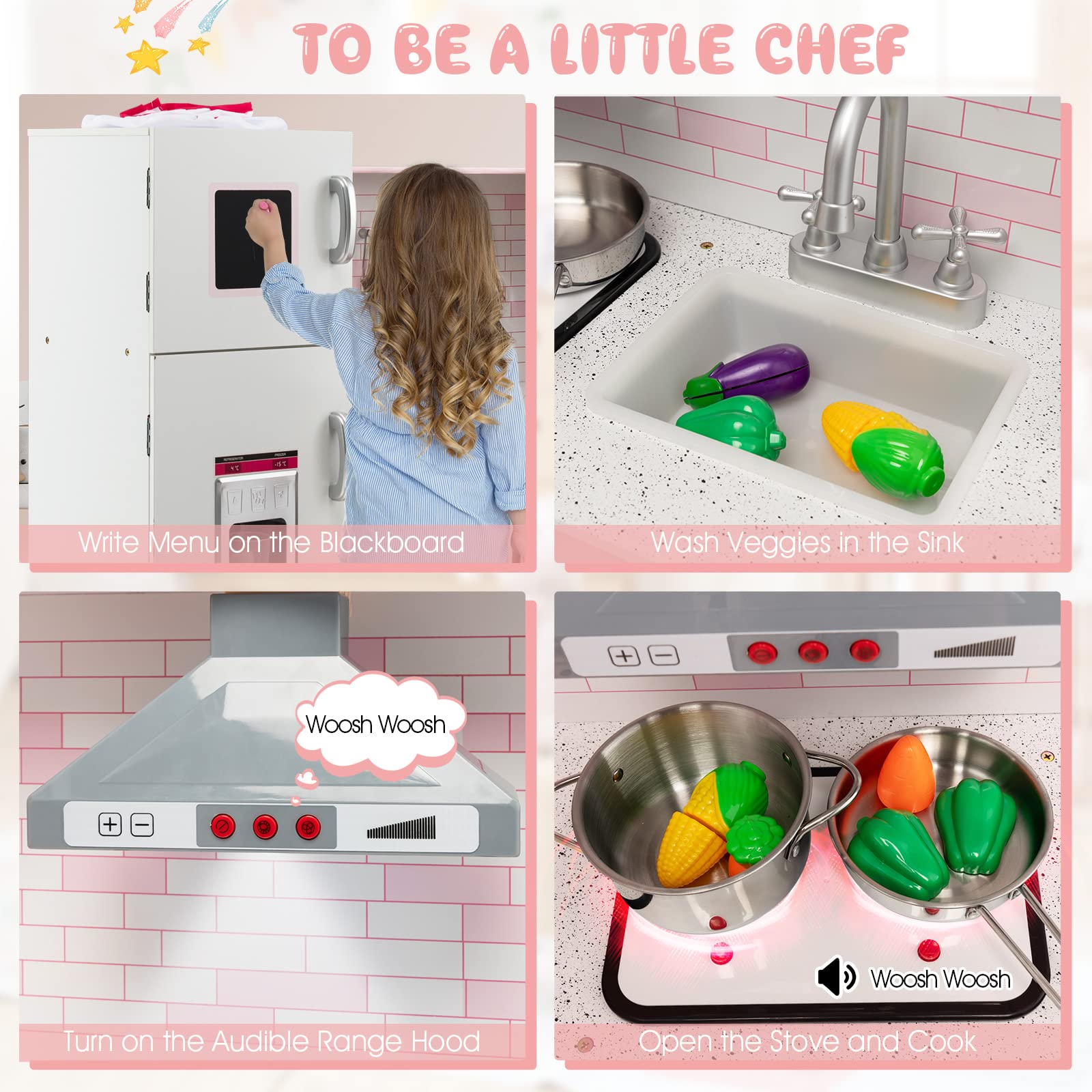 HOGEBABY Kids Corner Kitchen Playset, Wooden Pretend Play Kitchen Toy Set - Image 15