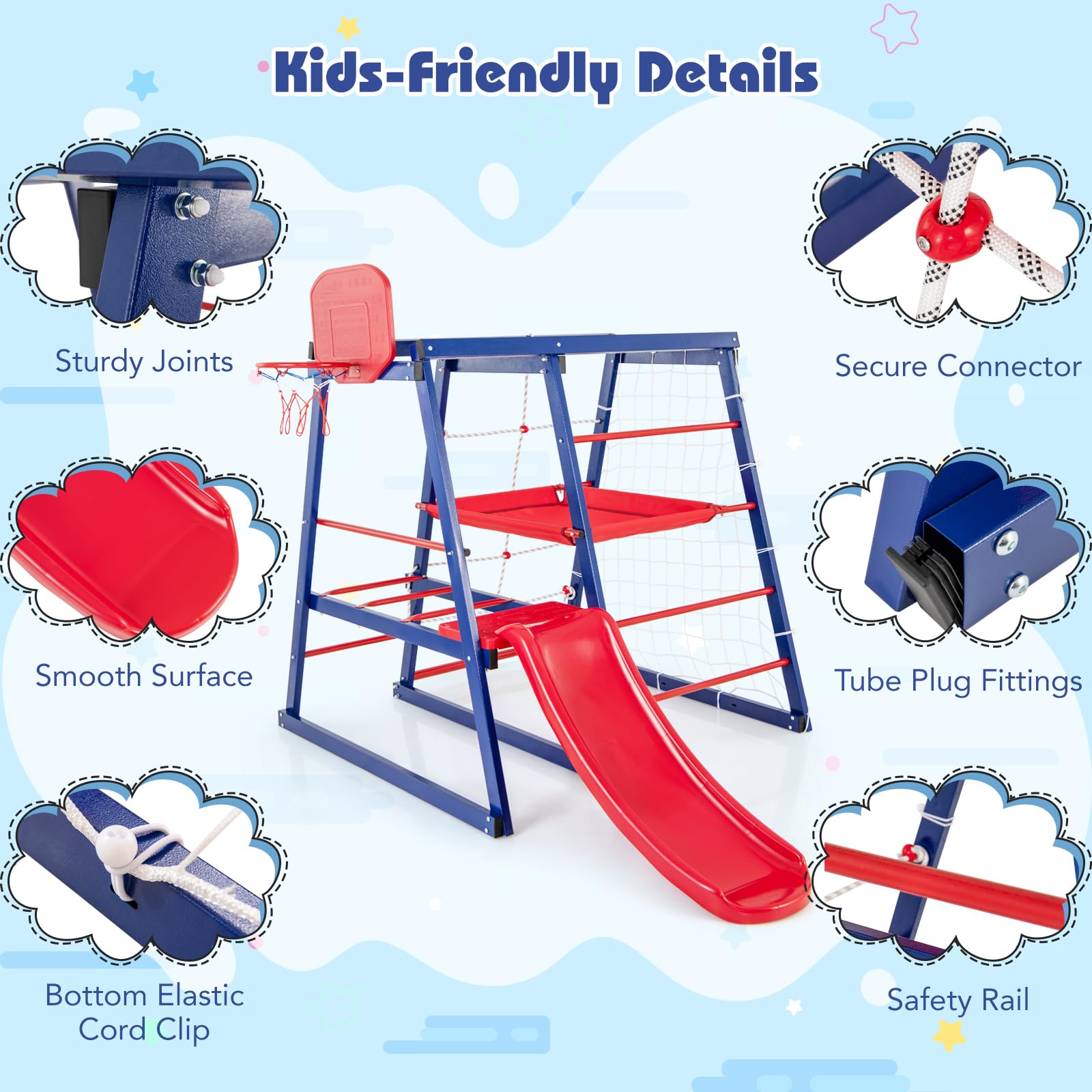 HOGEBABY 7 in 1 Climbing Toys for Toddlers, Indoor Outdoor Kids Gym for Exercise w/Climbing Net - Image 7
