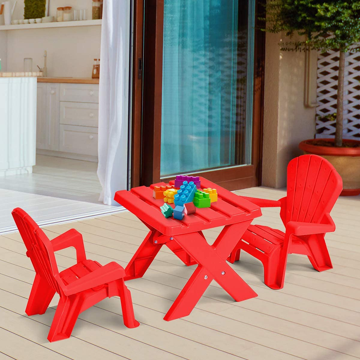 HOGEBABY Kids Plastic Table and 2 Chairs Set, Adirondack Chair for Indoor & Outdoor Garden - Image 7