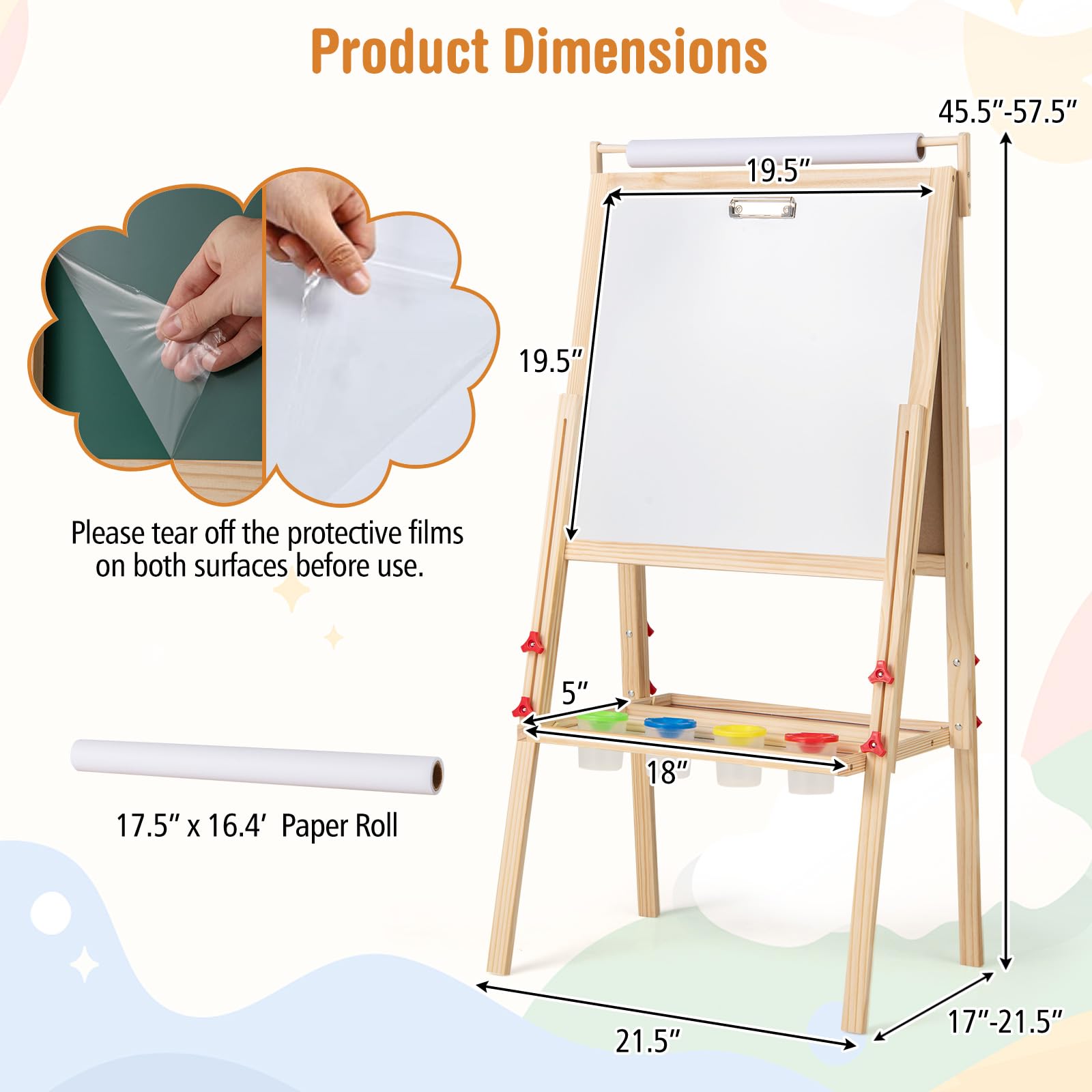 HOGEBABY Double Sided Kids Art Easel with Magnetic Whiteboard - Image 6