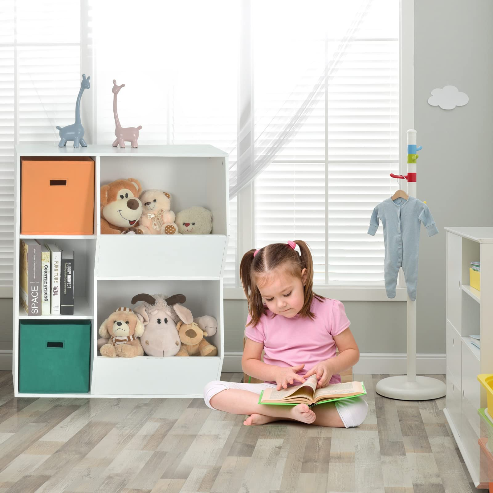 HOGEBABY 5 Cubbies Kids Toy Storage Organizer with Bookcase - Image 7