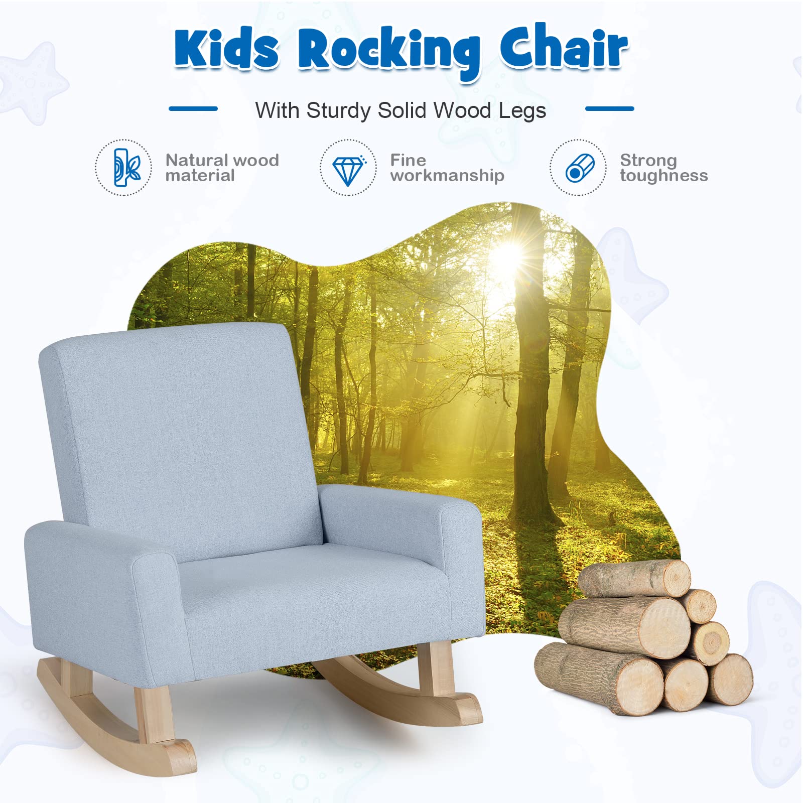 HOGEBABY Kids Sofa, Rocking Chair with Solid Wood Frame, Linen Fabric - Image 6
