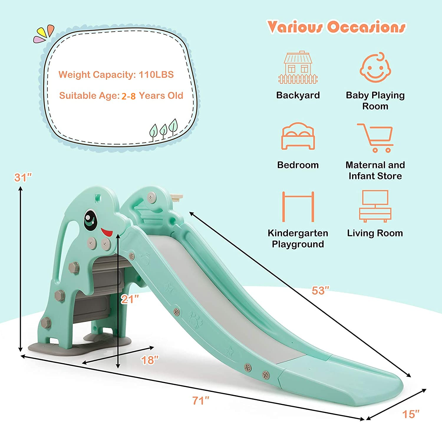 HOGEBABY 3 in 1 Slide for Kids, Toddler Large Play Climber Slide PlaySet with Extra Long Slipping Slope - Image 7