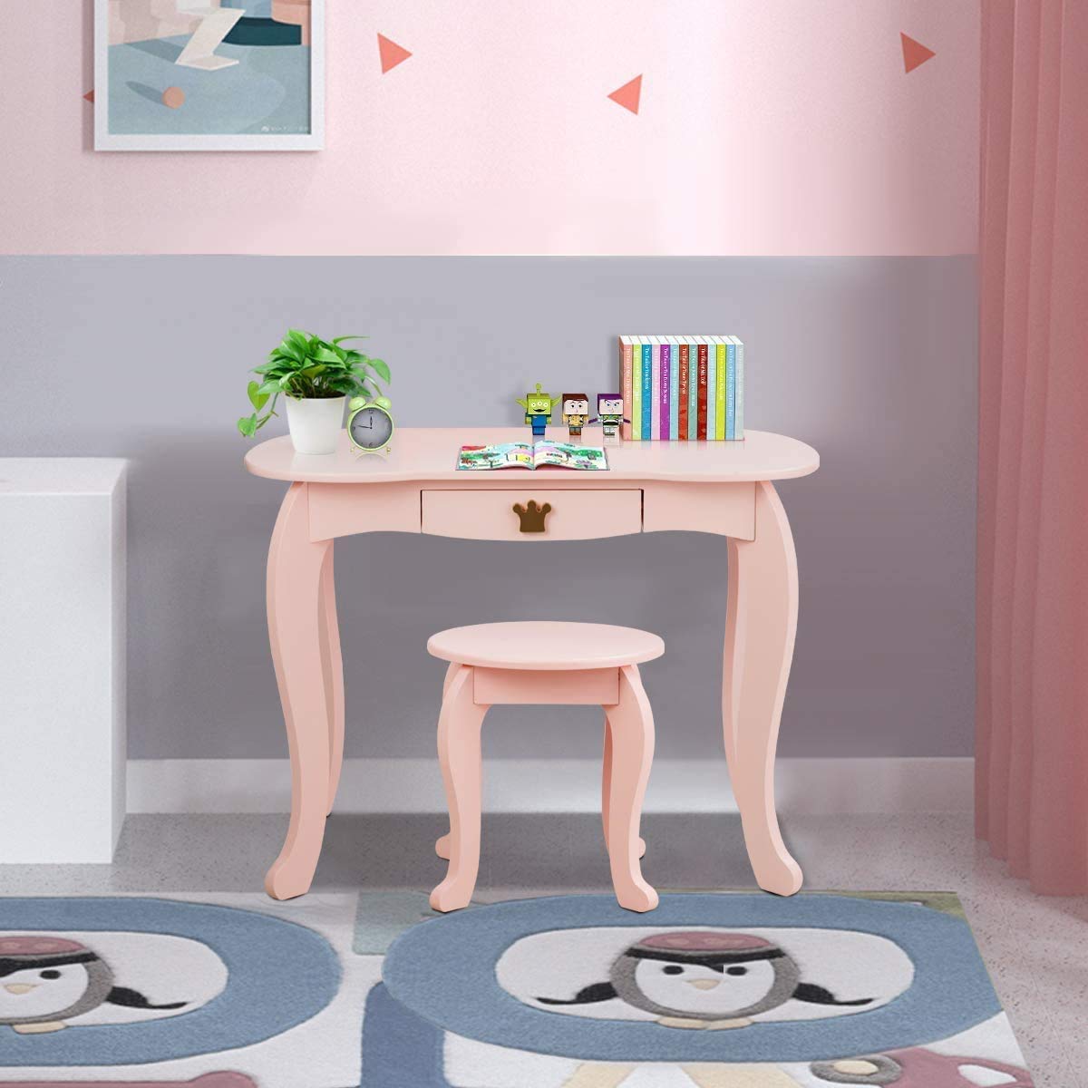 HOGEBABY Kids Vanity Table and Chair Set,2 in 1 Vanity Set with Detachable Top, Pretend Beauty Play Vanity Set for Girls - Image 6