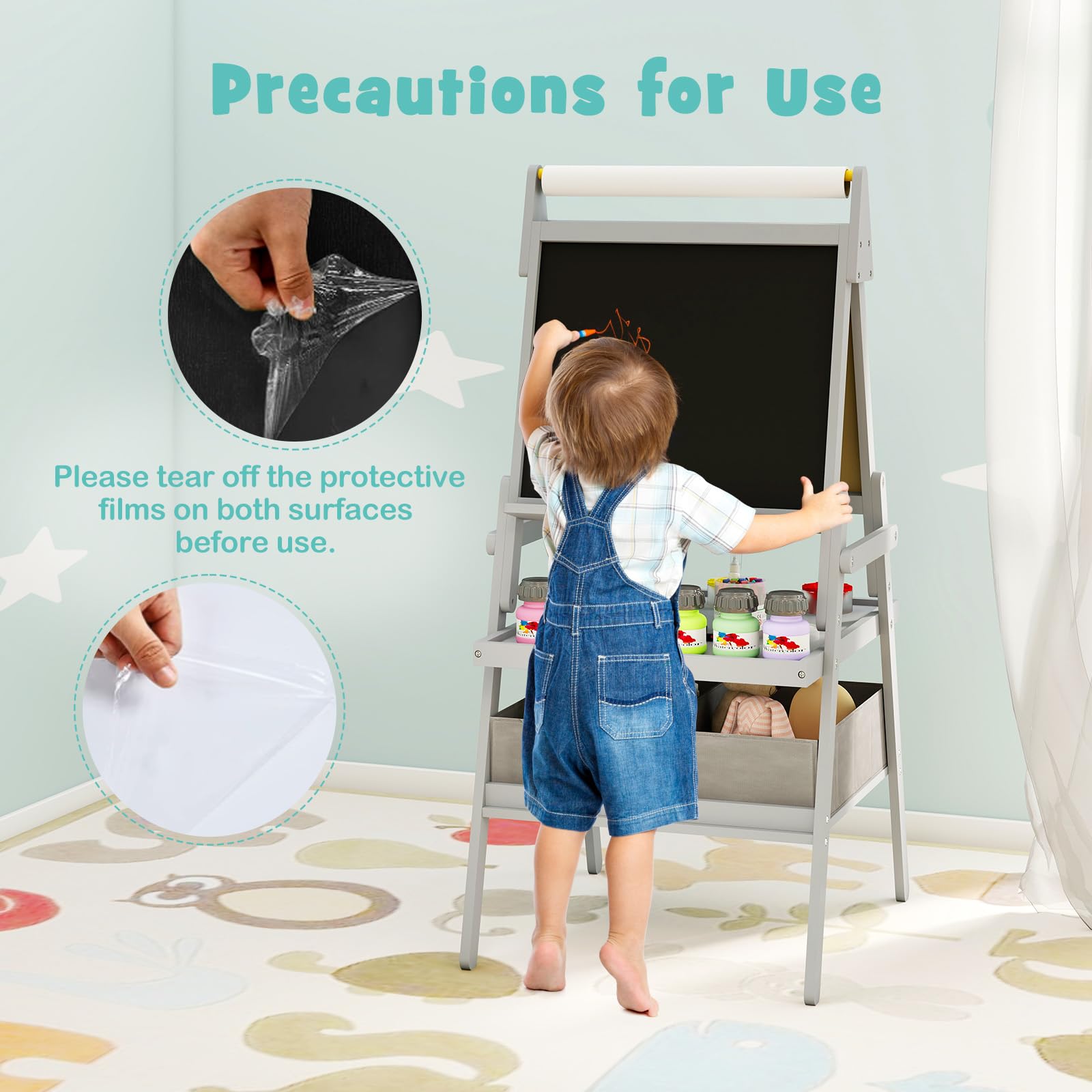 HOGEBABY 3 in 1 Double-Sided Standing Easel with Magnetic Whiteboard - Image 6