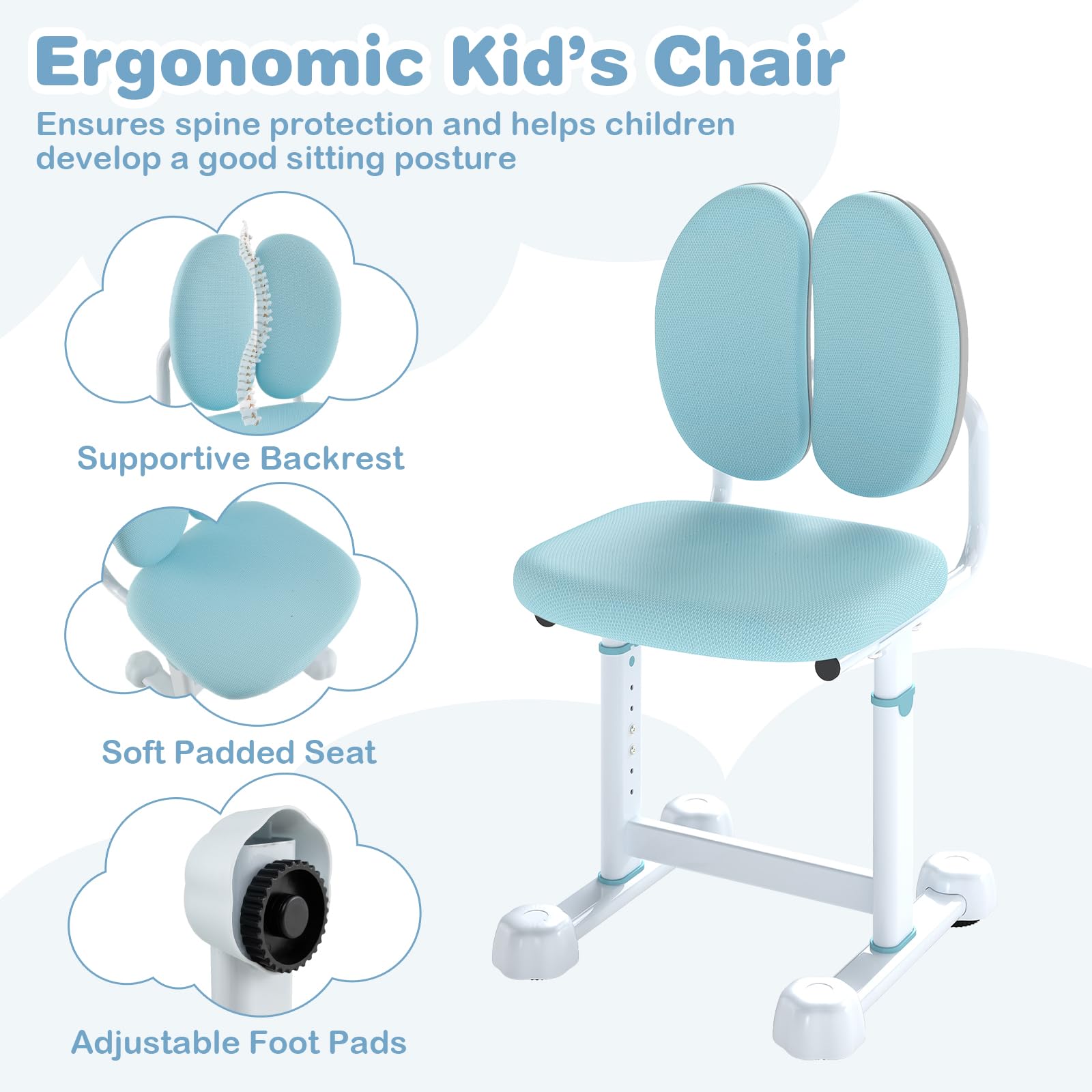 HOGEBABY Kids Height-Adjustable Study Desk and Chair Set with Tilting Desktop - Image 6