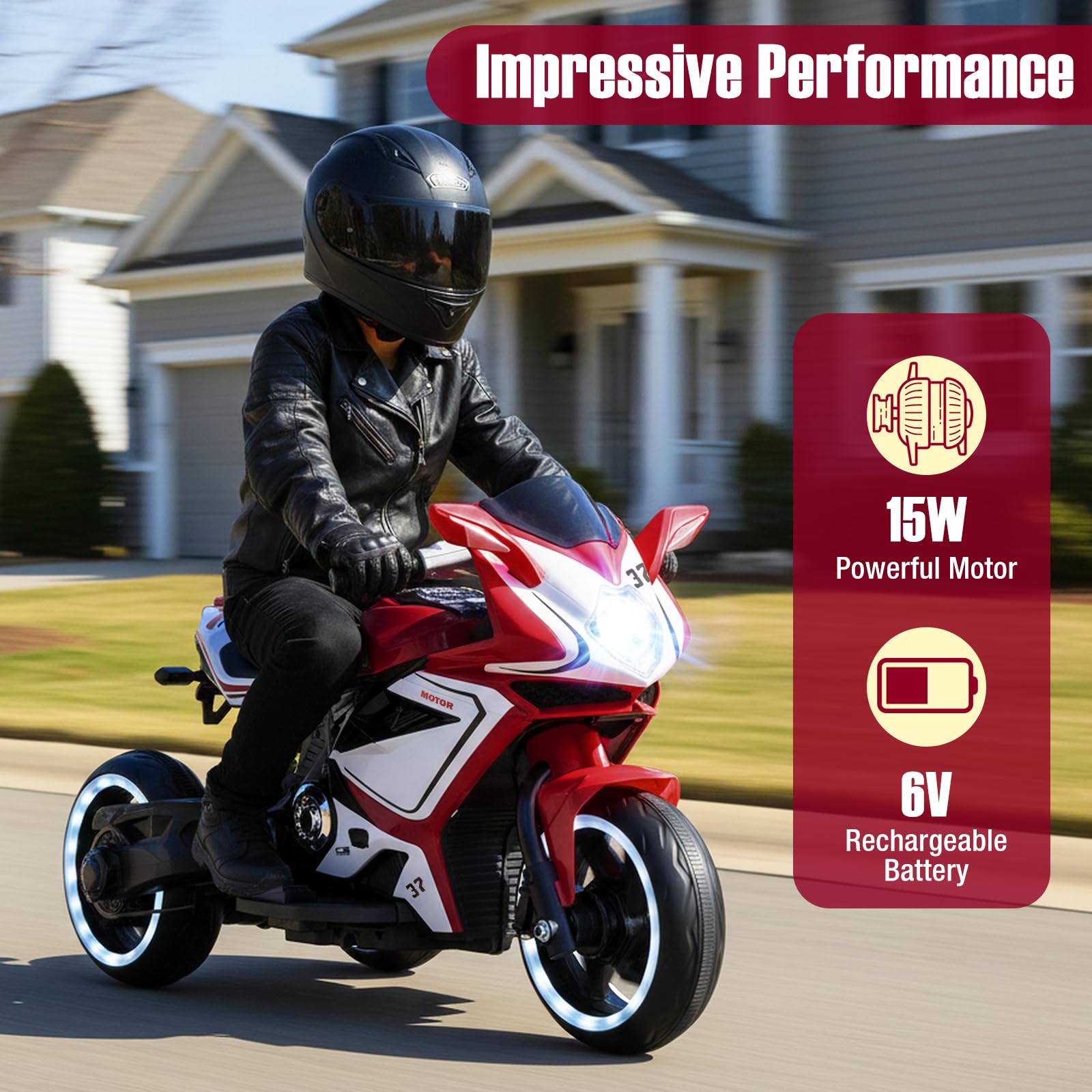 HOGEBABY Toddler Motorcycle with LED Lights 6V Battery Powered - Image 3
