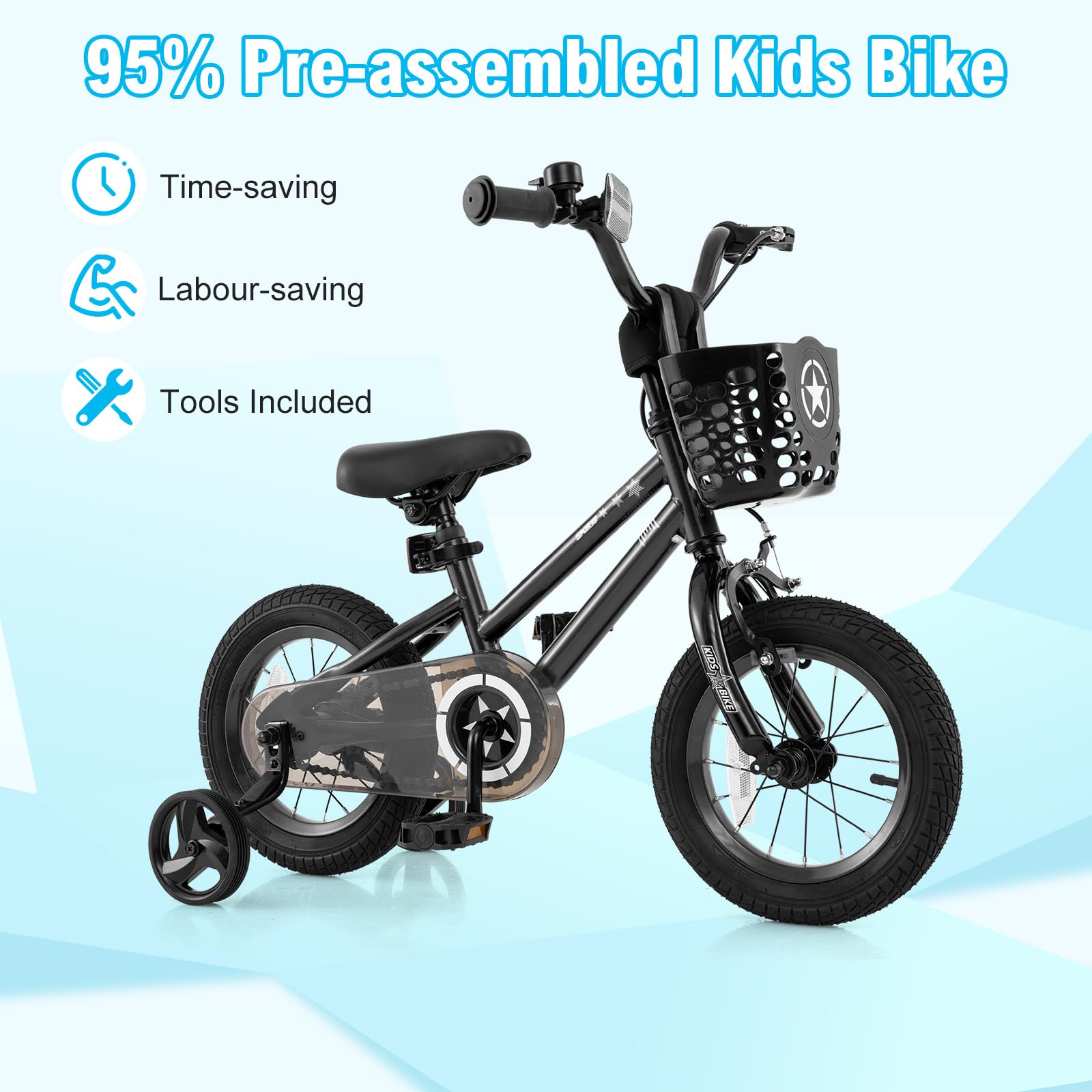 HOGEBABY Starry Kids Bike, 12 14 16 18 Inch Bicycle with Training Wheels, Storage Basket - Image 14