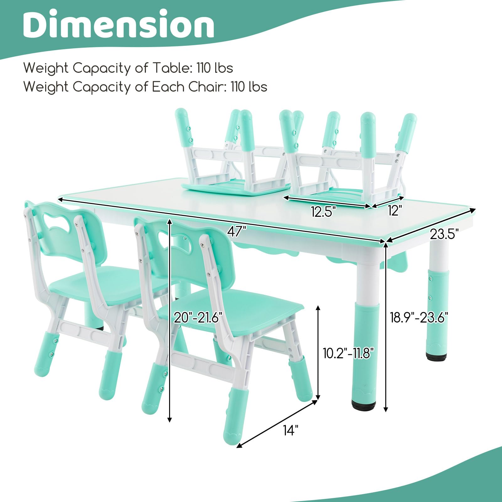 HOGEBABY Kids Table and 4 Chair Set, Height Adjustable Toddler Desk and Chairs, Children Art Study Multi-Activity Table Set - Image 7