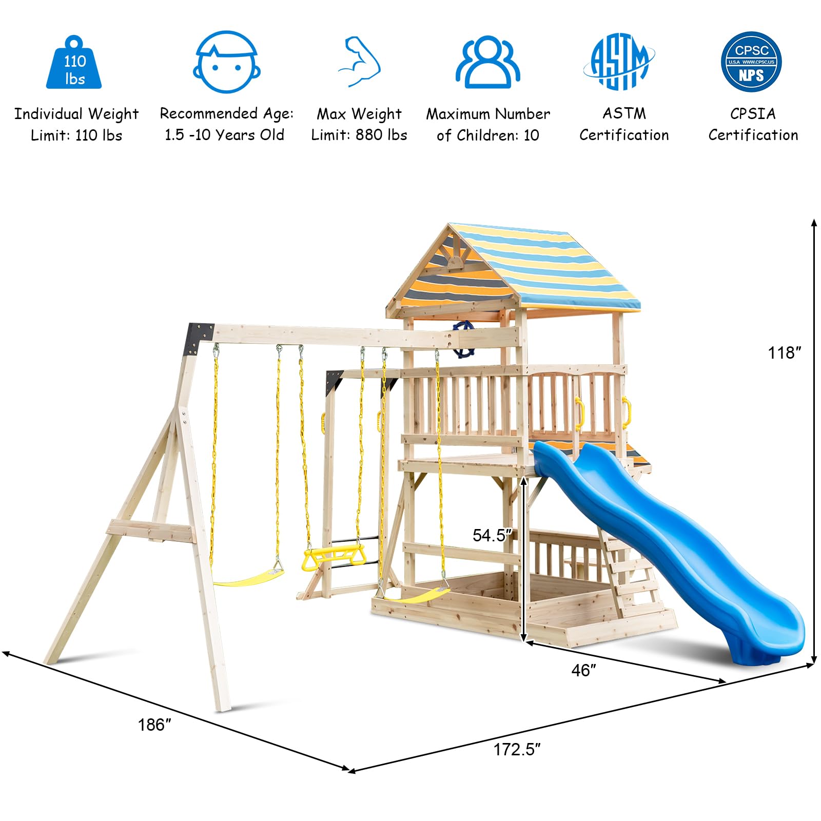 HOGEBABY Wooden Swing Set for Backyard - Image 7