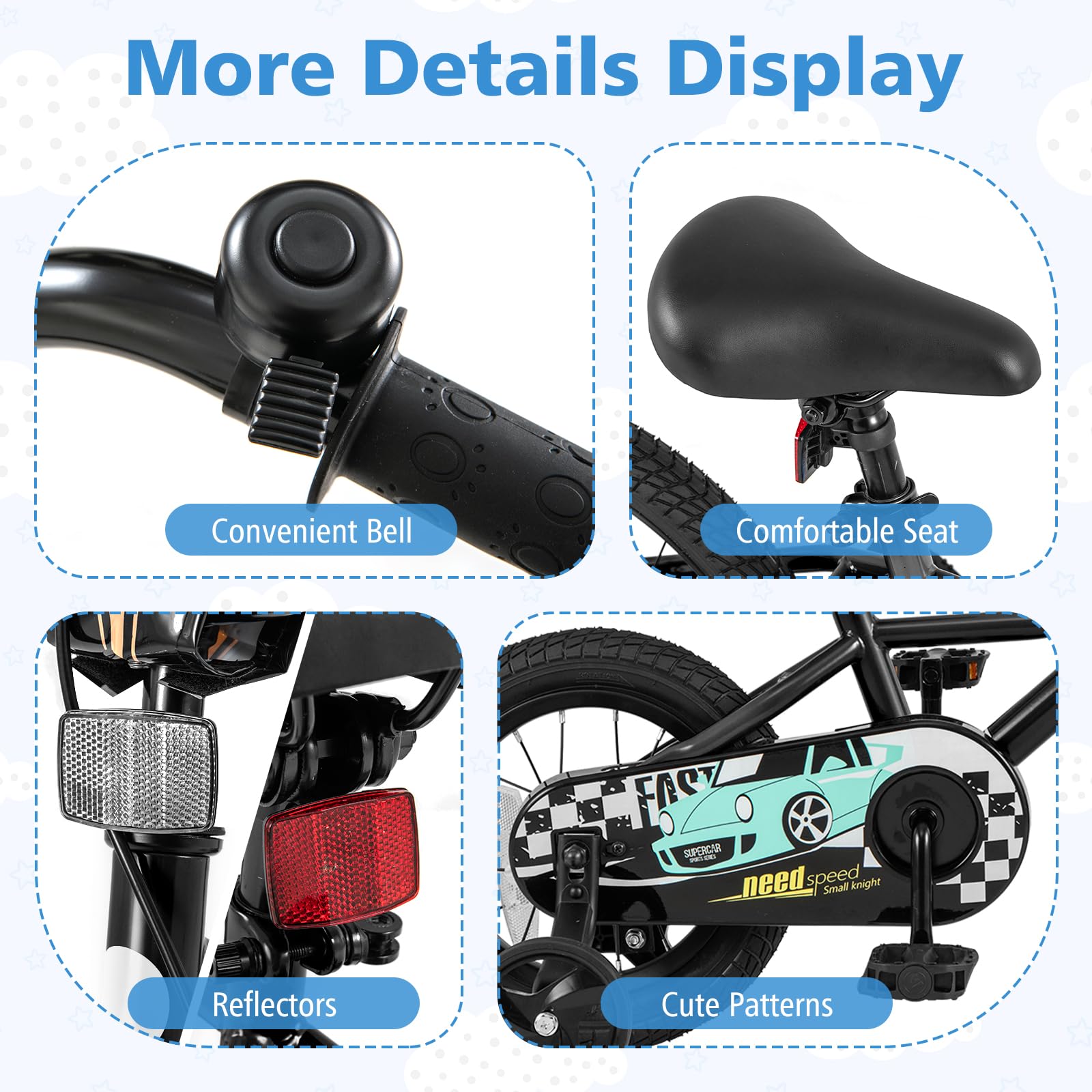 HOGEBABY 12 14 16 18 Inches Car Pattern Sporty Bicycle with Removable Training Wheels - Image 10