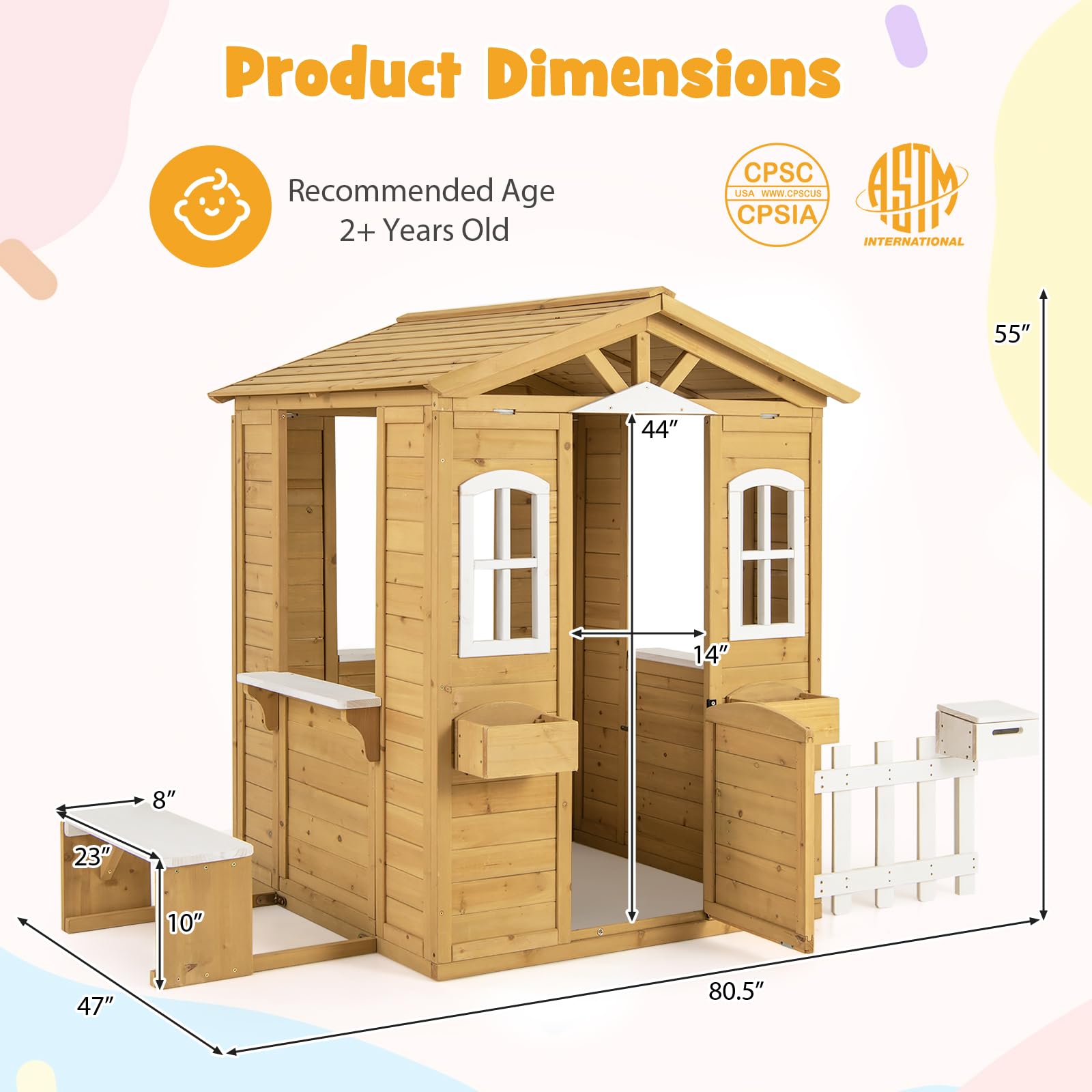 HOGEBABY Fir Wood Outdoor Playhouse for 2+ Years Old Kids - Image 6