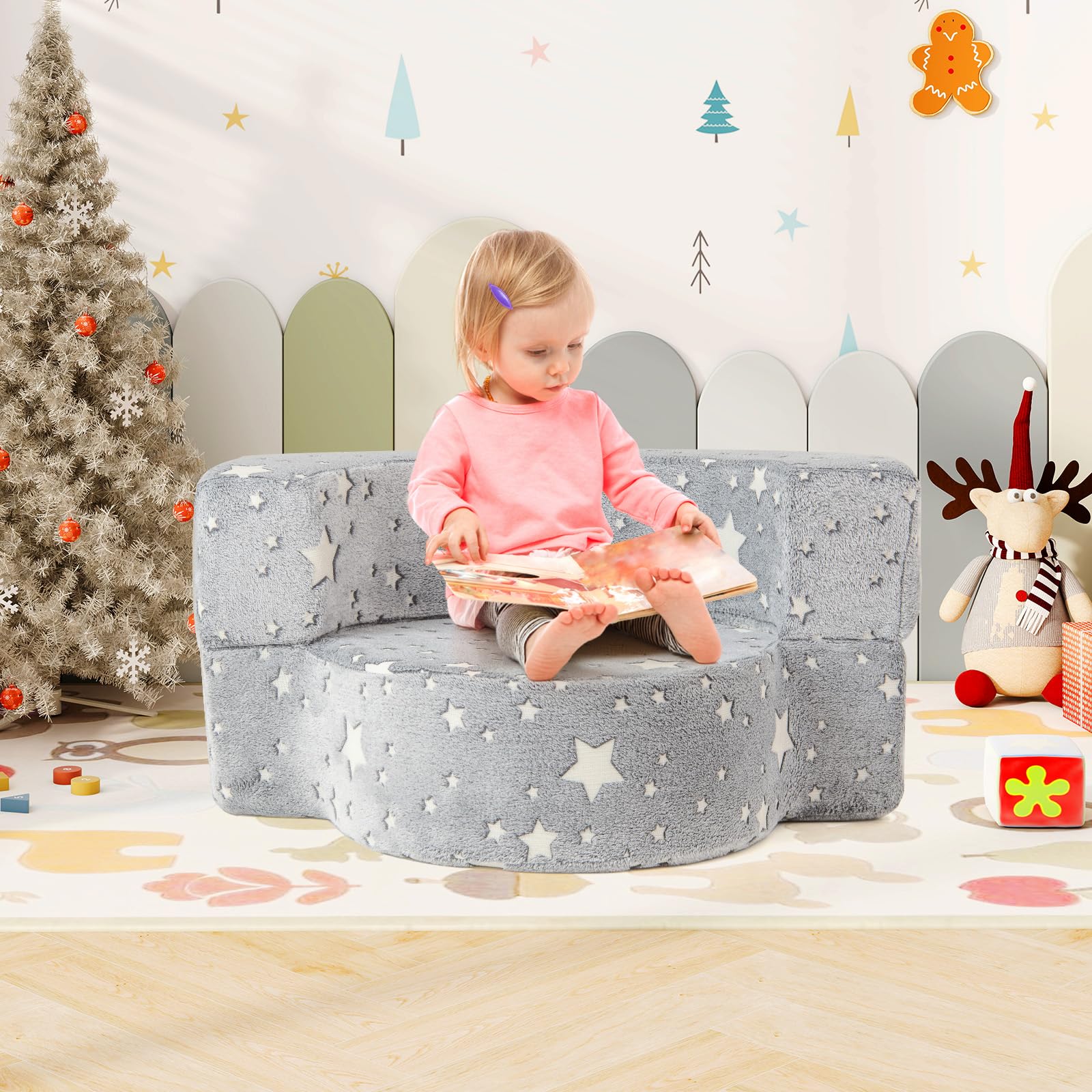 HOGEBABY 2 in 1 Convertible Glow in The Dark Kids Sofa with 8-inch Sitting Cushion