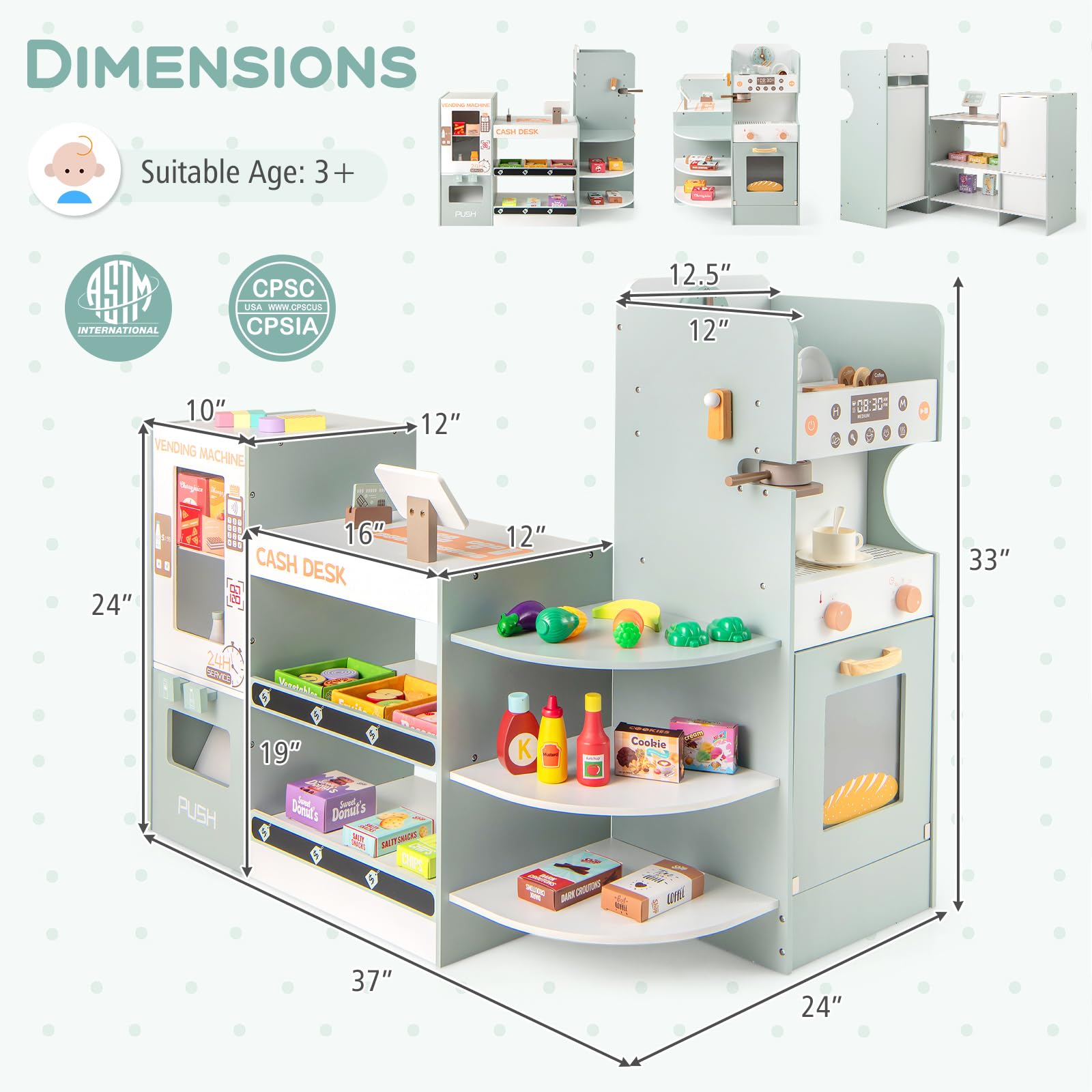 HOGEBABY Kids Grocery Store Playset, Wooden Play Store with Checkout Counter - Image 7
