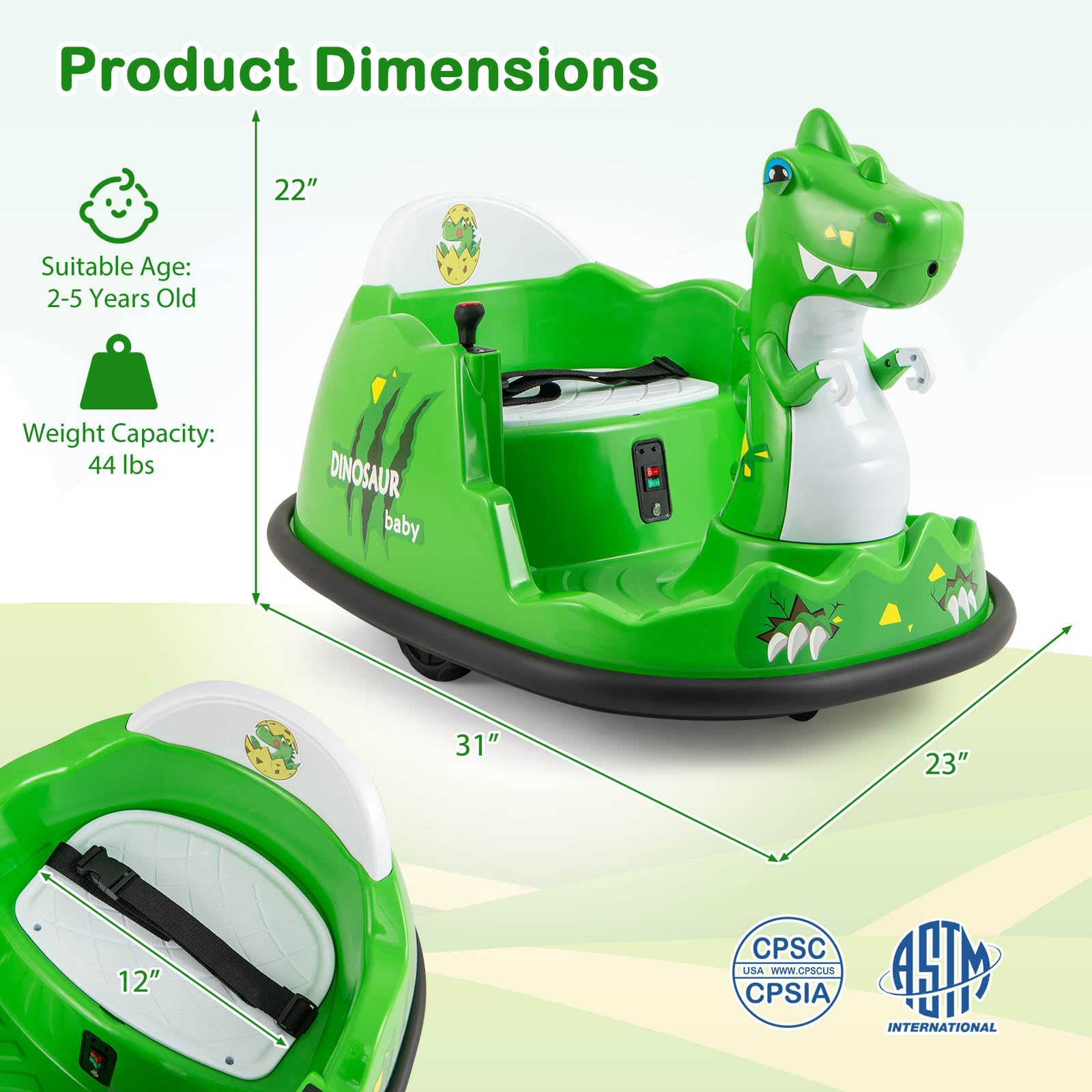 HOGEBABY Bumper Car 12V Ride on Bumping Toy with Remote Control - Image 7