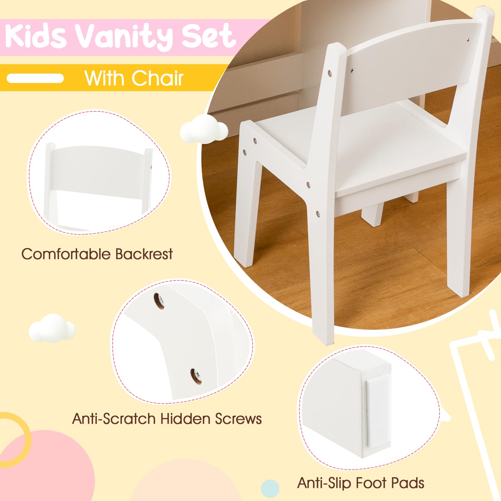 HOGEBABY Kids Vanity, Girls Vanity Set with Mirror and Stool and Lights, Makeup Vanity Desk - Image 8