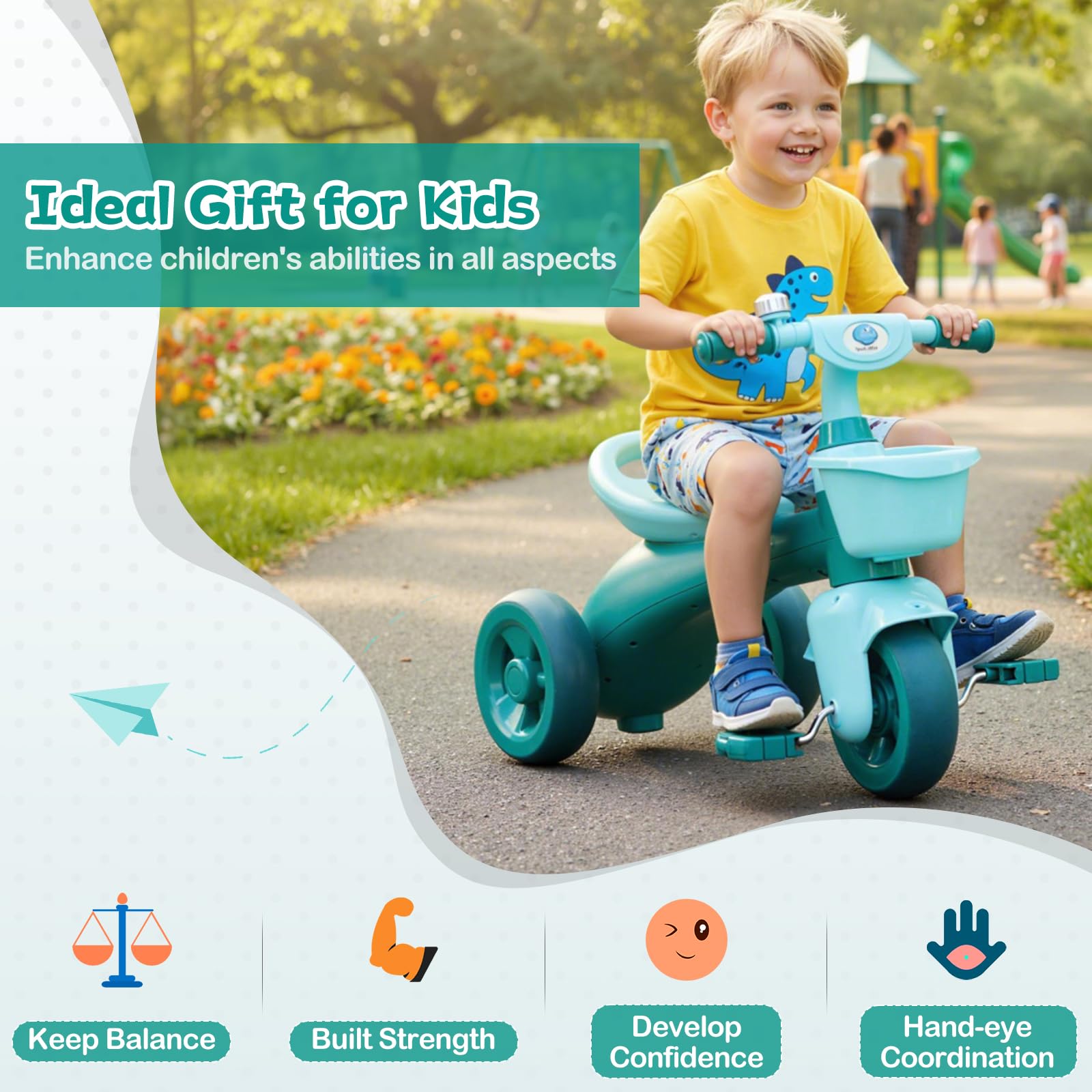 HOGEBABY Toddler Bike Kids Tricycle with Front & Rear Storage Basket - Image 8