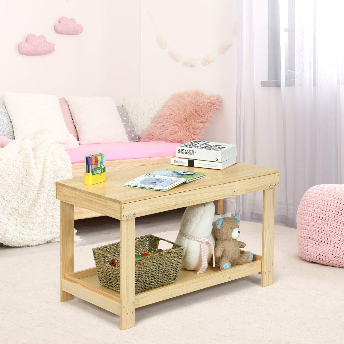 HOGEBABY 2 in 1 Kids Activity Table w/Storage, Building Block Table w/Board for Bricks Crafts Arts Draw - Image 7