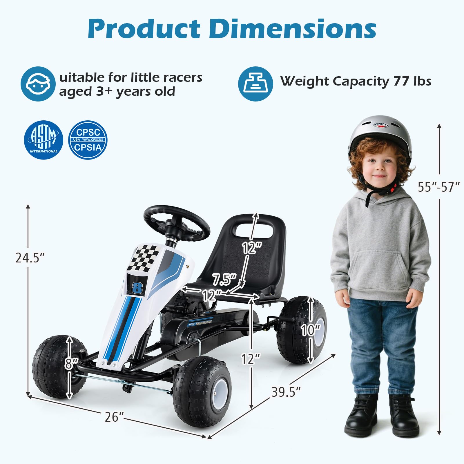 HOGEBABY Pedal Go Kart 4 Wheel Ride on Toy Pedal Car - Image 6