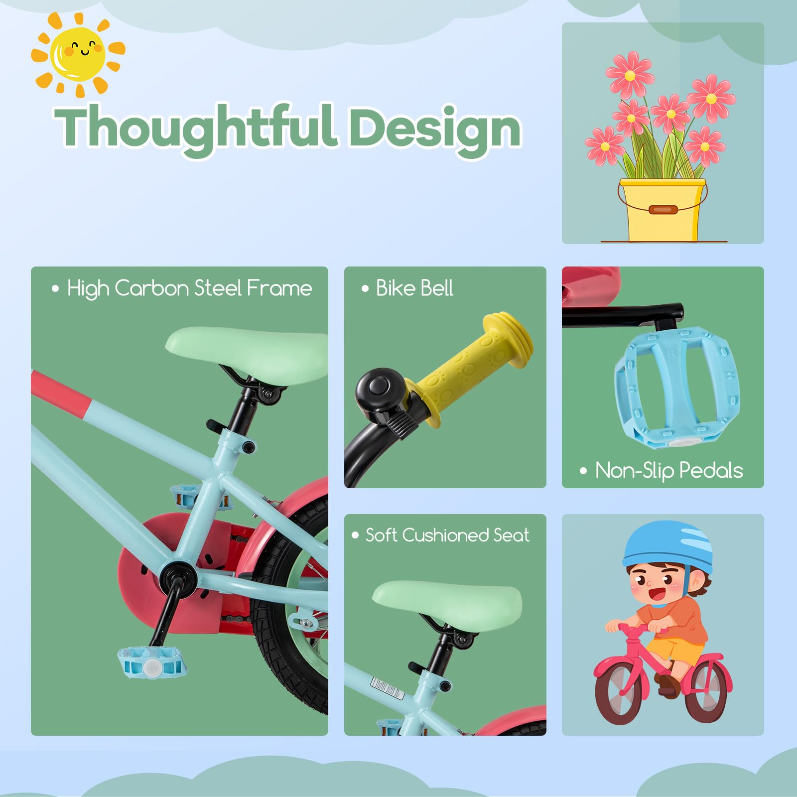 HOGEBABY Kids Bike, 12 Inch Sport Style Children's Bicycle with Vivid Color, Training Wheels - Image 7