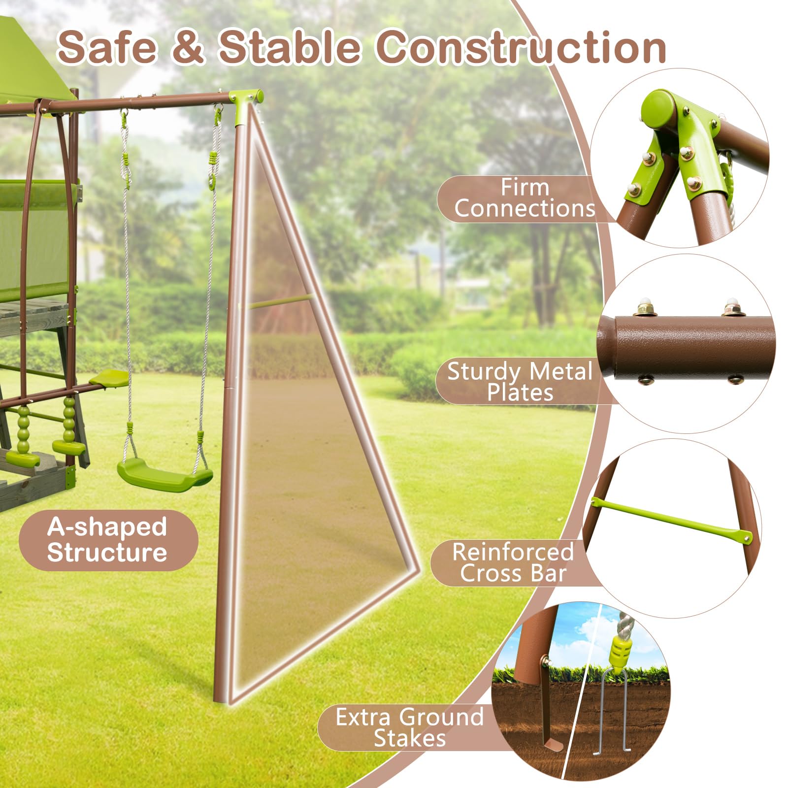 HOGEBABY 450lbs Swing Sets for Backyard, 7-in-1 Heavy Duty Metal Swing Set with Slide, Outdoor Playset for Playground - Image 7