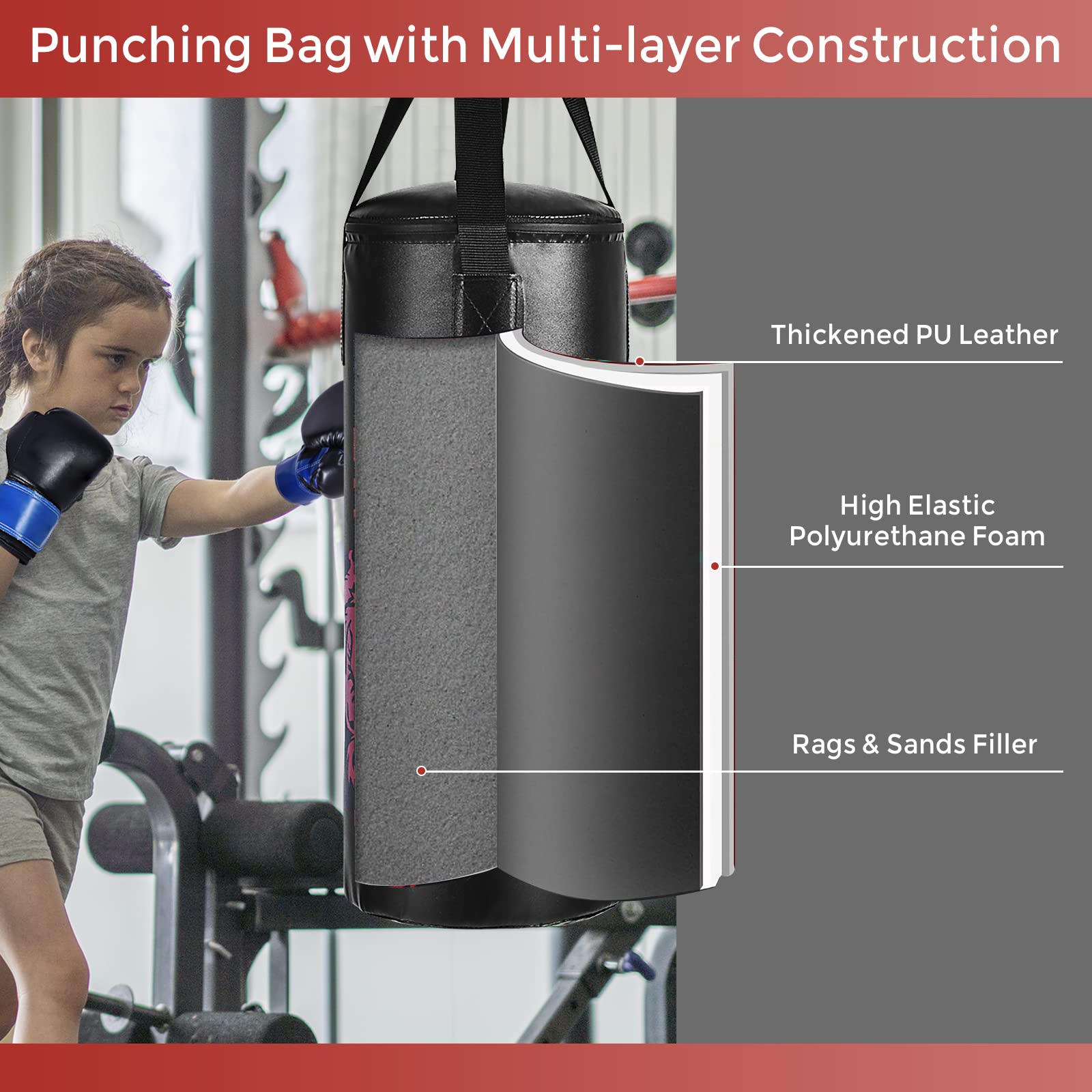 HOGEBABY 2 FT Kids Punch Bag Boxing Set Kick Ball Gloves Skipping Rope Hook Children - Image 7