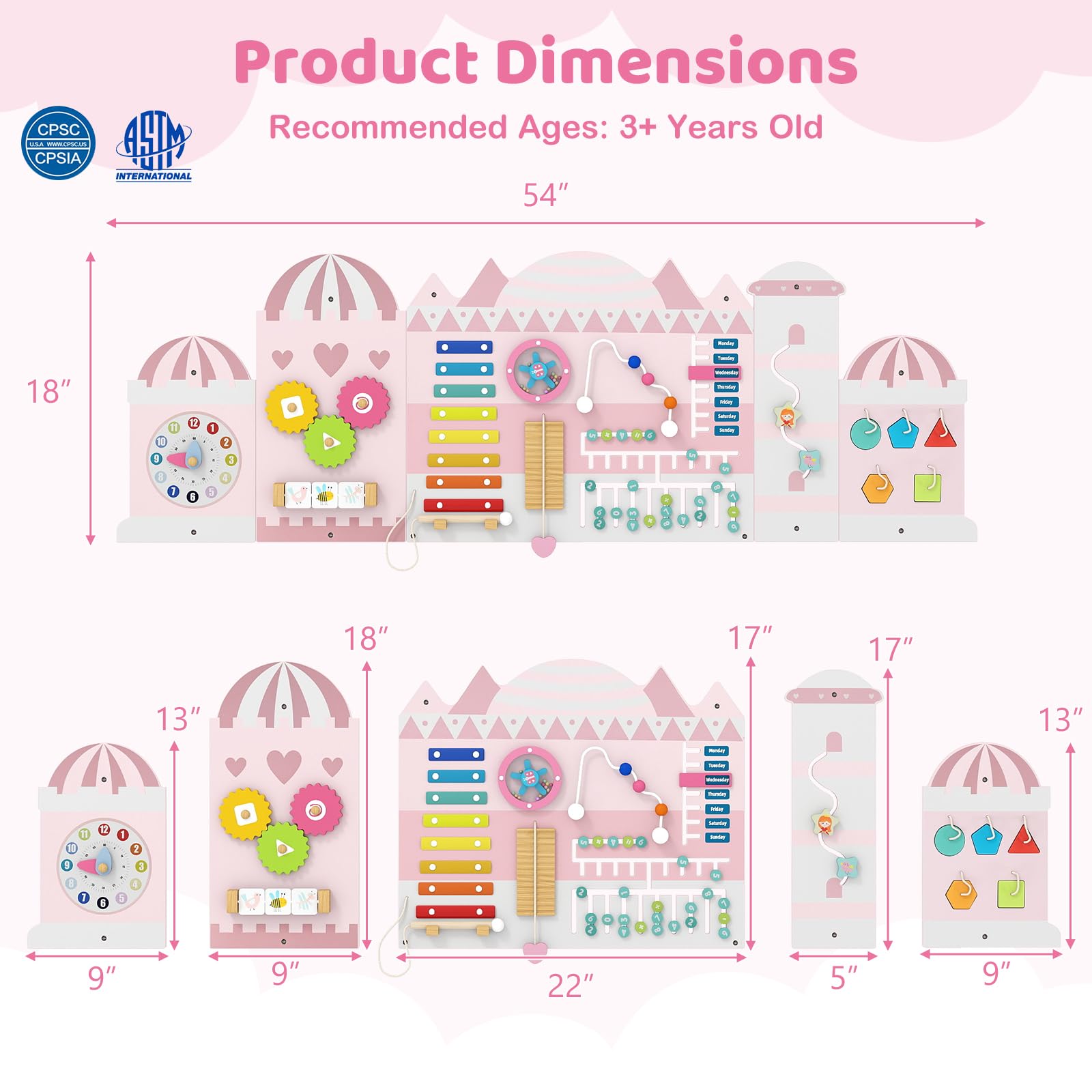 HOGEBABY Activity Wall Busy Board 11-in-1 Montessori Wooden Sensory Board Panels for Boy & Girl 3+ - Image 7