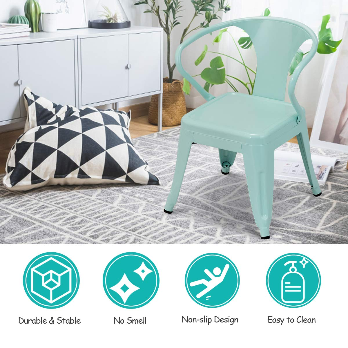 HOGEBABY Kids Table and 2 Chair Set for Indoor/Outdoor Use, Steel Table and Stackable Chairs (Mint Green, Table & Chairs) - Image 7