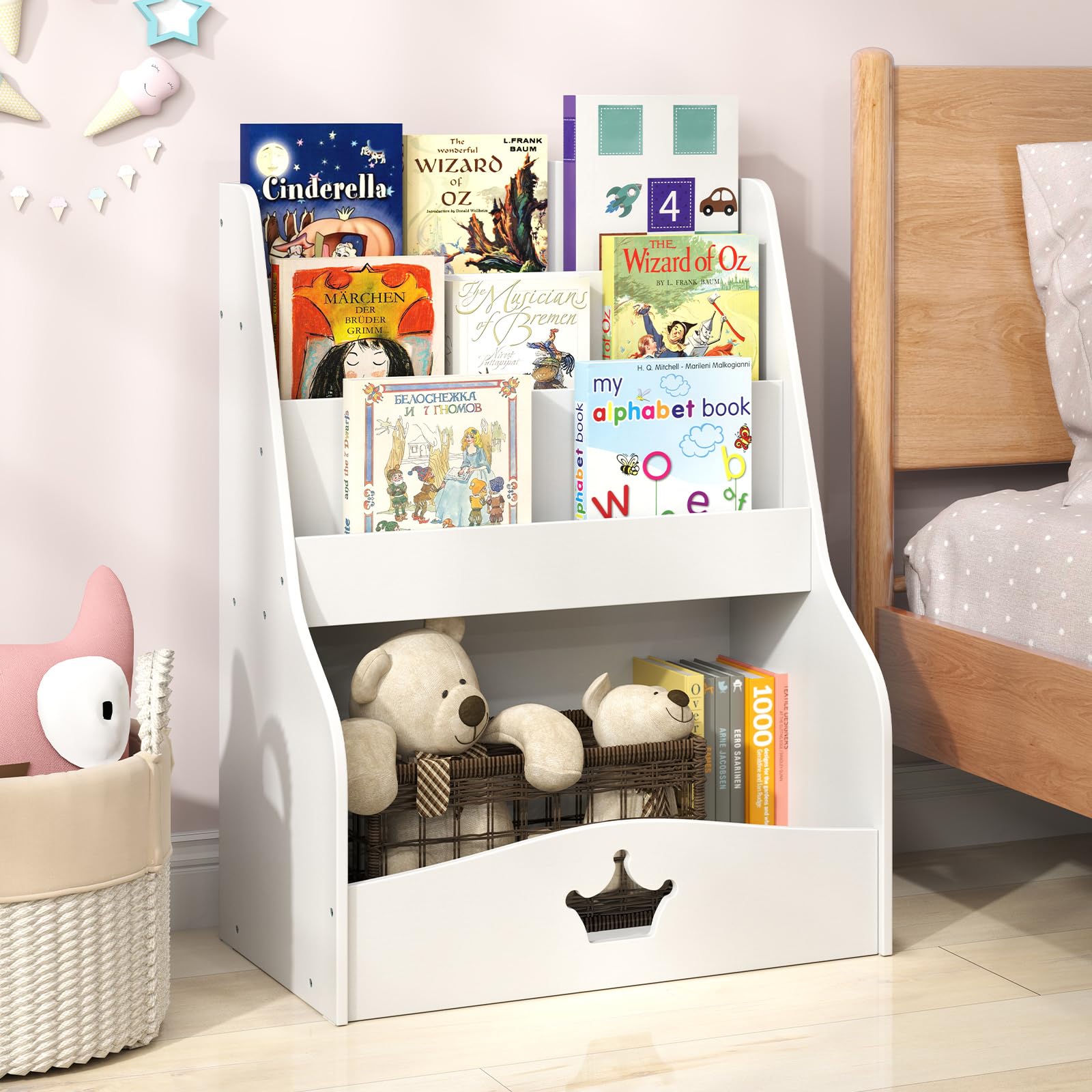 HOGEBABY Kids Bookshelf and Toy Storage, 3-Tier Toddler Bookshelf with Large Storage Cubby - Image 7