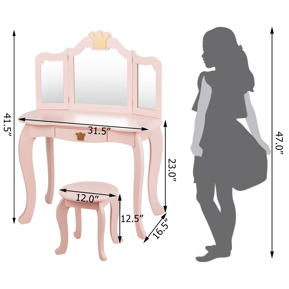 HOGEBABY Kids Vanity Table and Chair Set,2 in 1 Vanity Set with Detachable Top, Pretend Beauty Play Vanity Set for Girls - Image 7