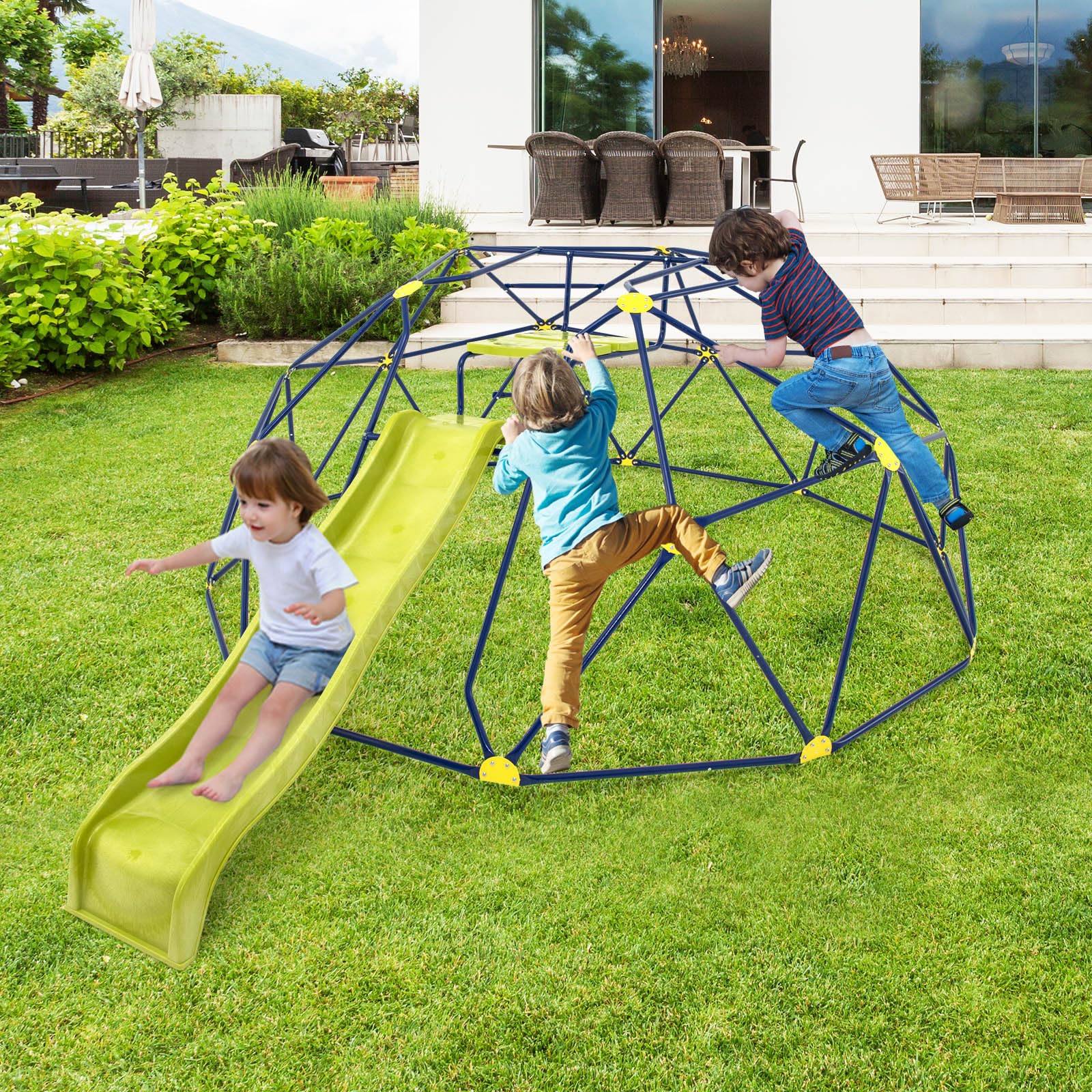 HOGEBABY Climbing Dome with Extended Wavy Slide, 13.3FT Outdoor Jungle Gym Monkey Bar, 2 in 1 Geometric Dome Climber Playground Set - Image 7