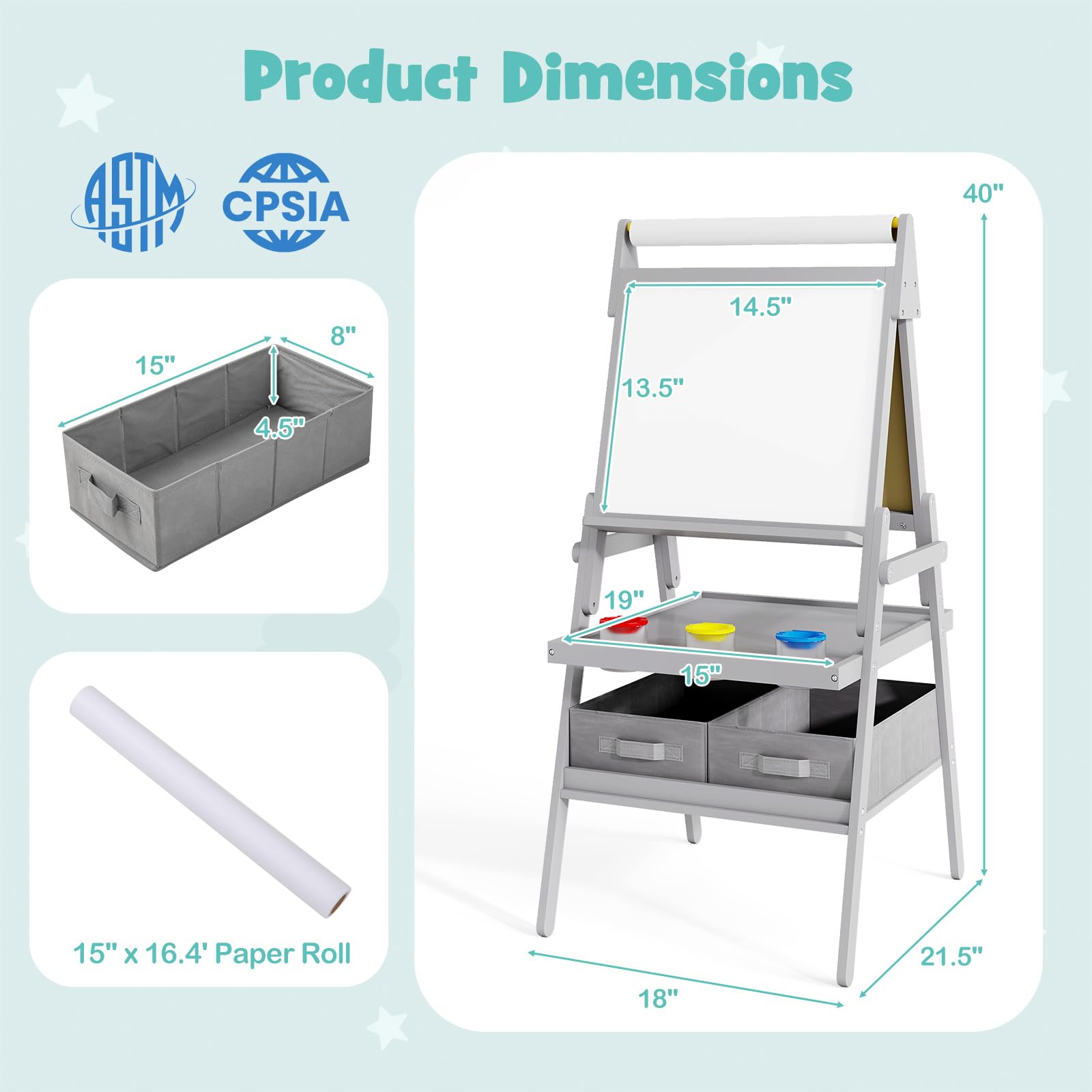 HOGEBABY 3 in 1 Double-Sided Standing Easel with Magnetic Whiteboard - Image 7