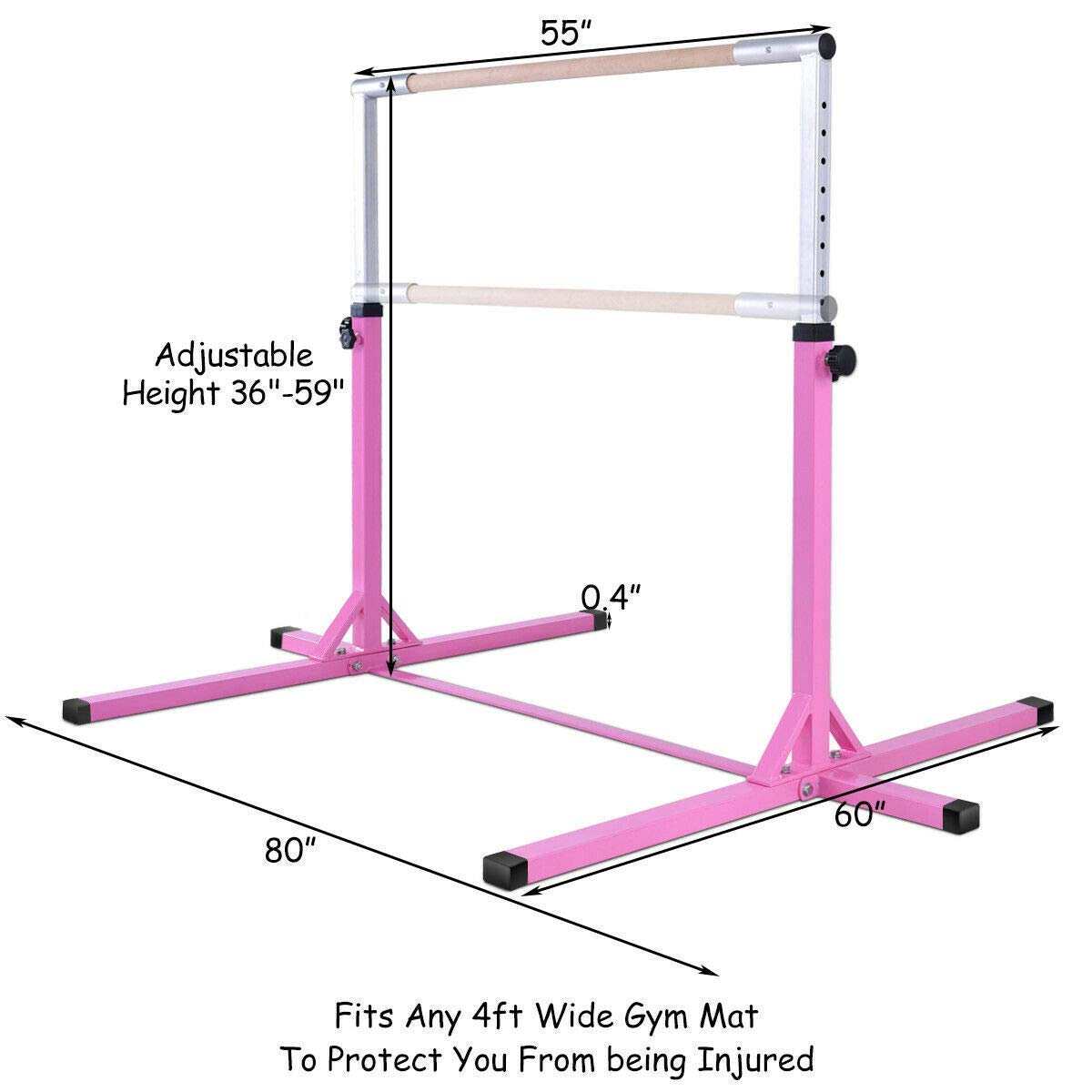 HOGEBABY Gymnastic Training Bar, 3' to 5' Height Adjustable 1-4 Levels Exercise Kip Bar w/Double Locking Mechanism - Image 7