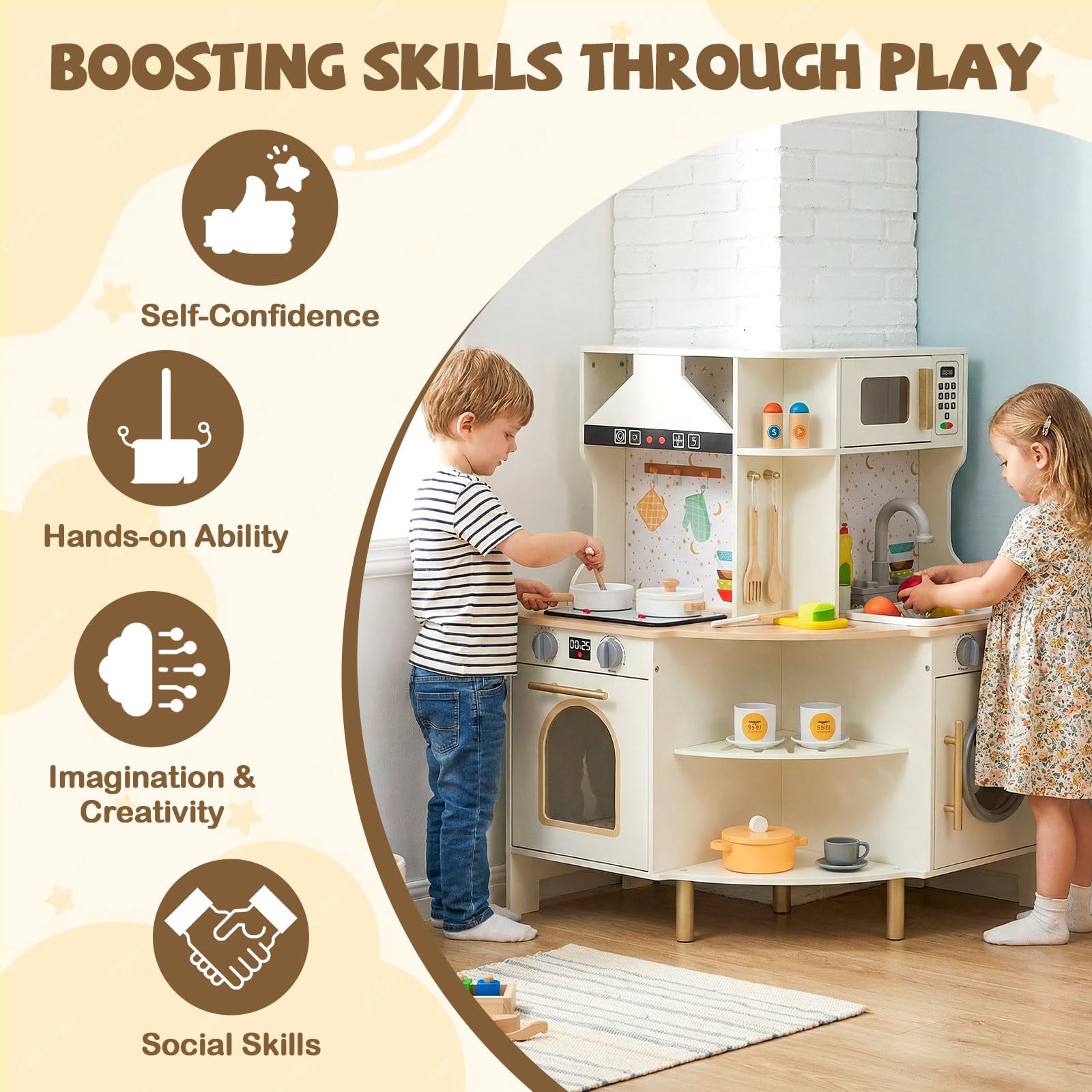 HOGEBABY Corner Play Kitchen Wooden Toy Cooking Set - Image 8