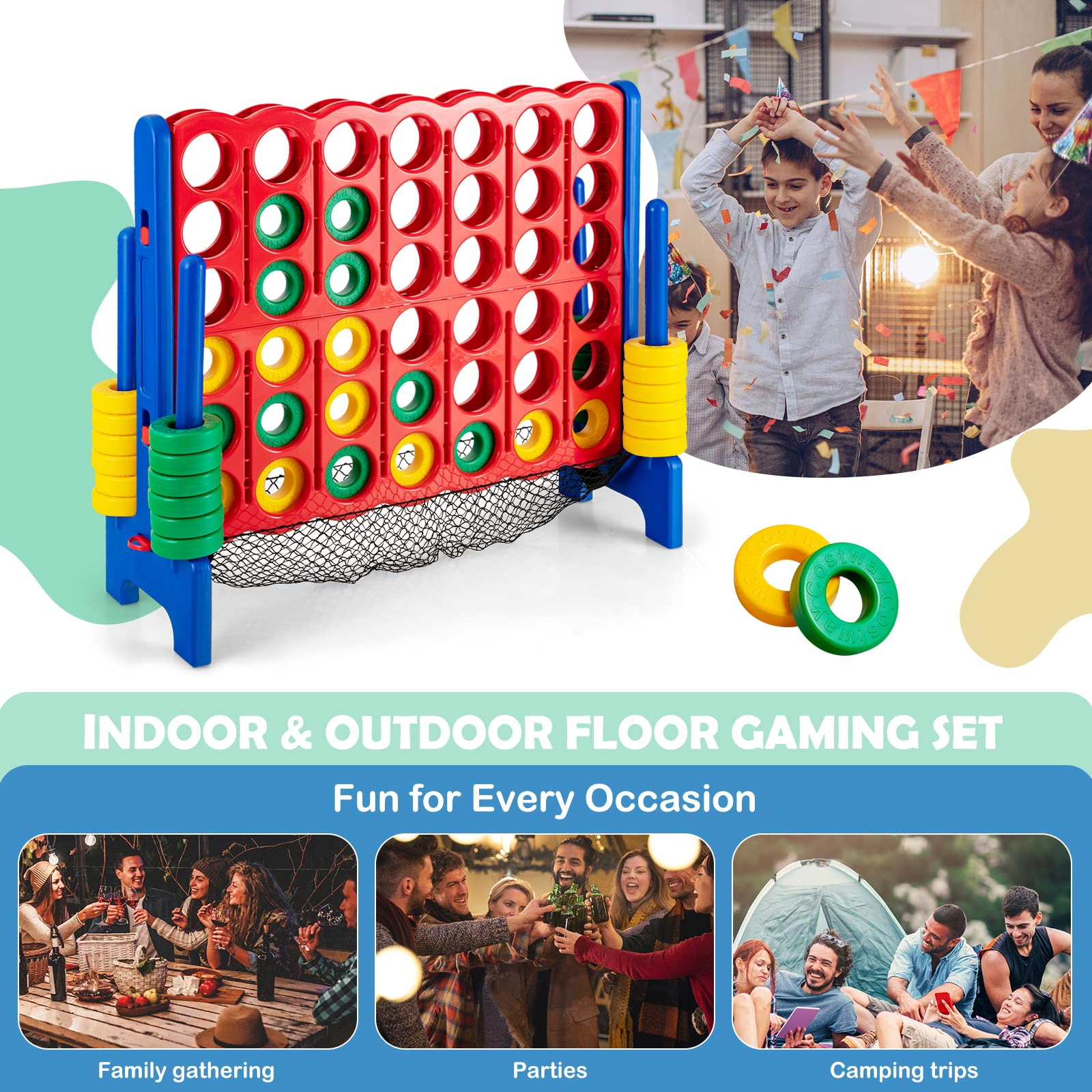 HOGEBABY Jumbo 4-to-Score Giant Game Set, 3.5FT Tall Giant 4 in a Row Game - Image 8