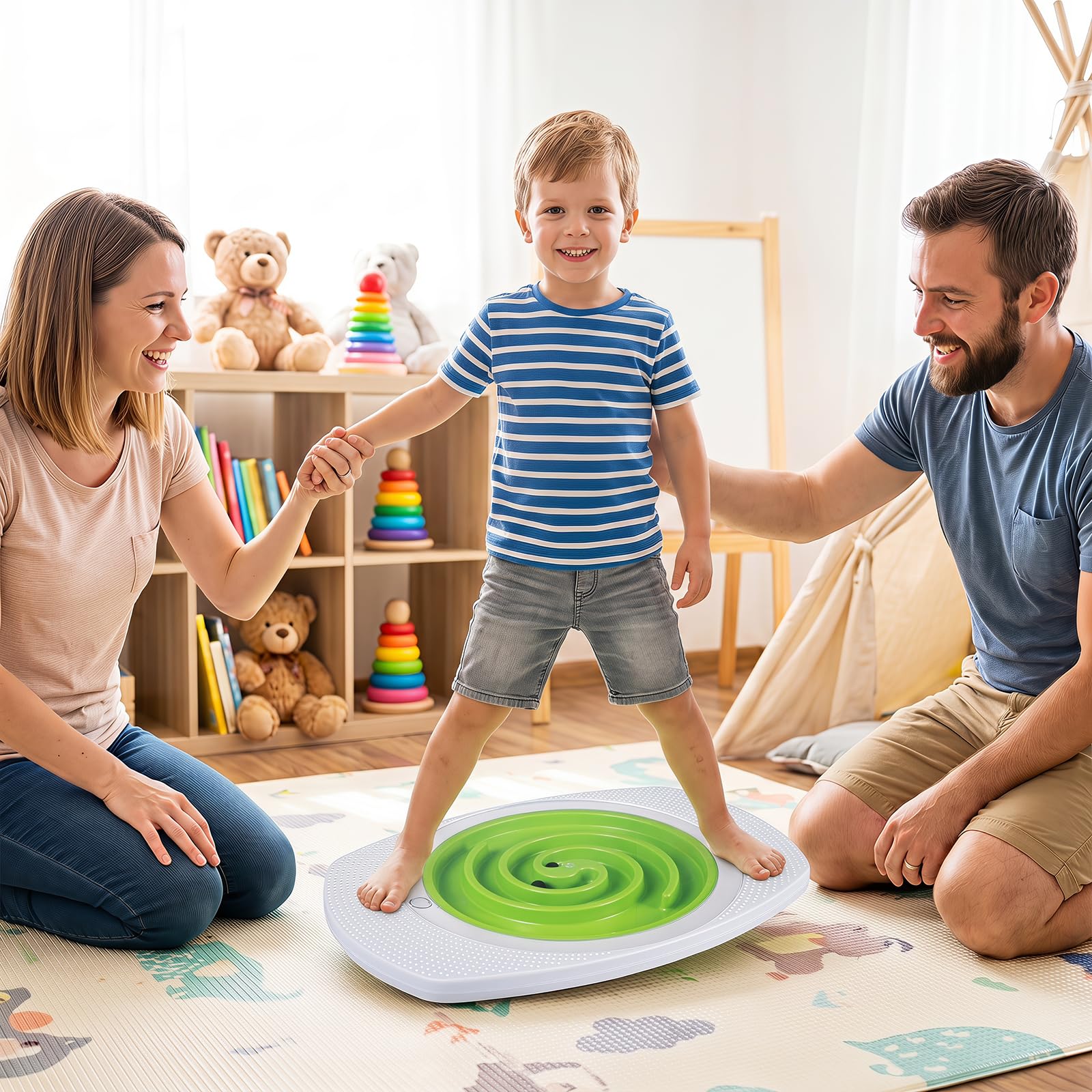 HOGEBABY 2-in-1 Balance Board for Kids with 3 Maze Discs | Wobble Labyrinths Board w/ 2 Balls for Sensory Training - Image 9